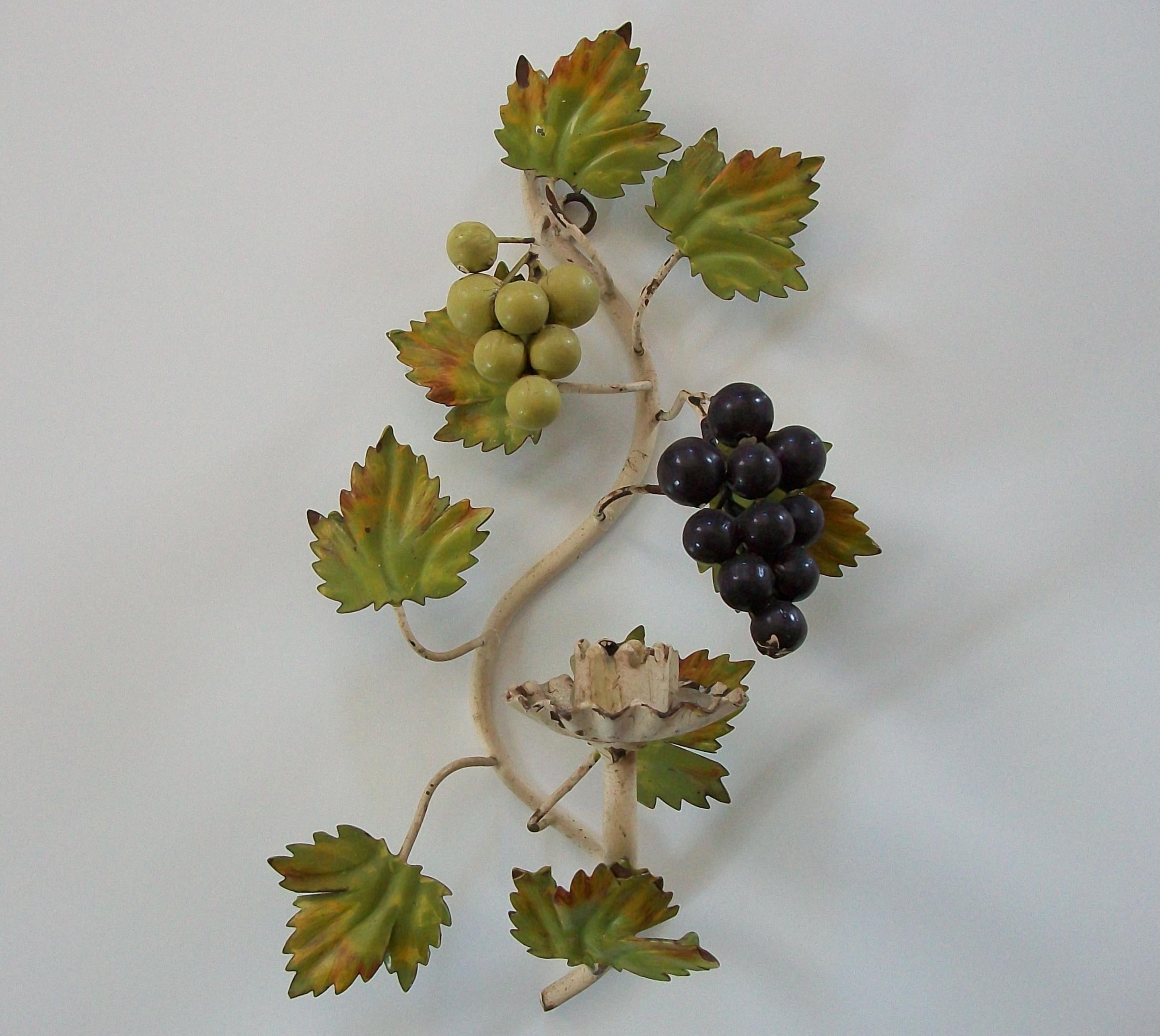 Italian Hollywood Regency Tole Candle Sconce with Grapes - Italy - Circa 1950's For Sale