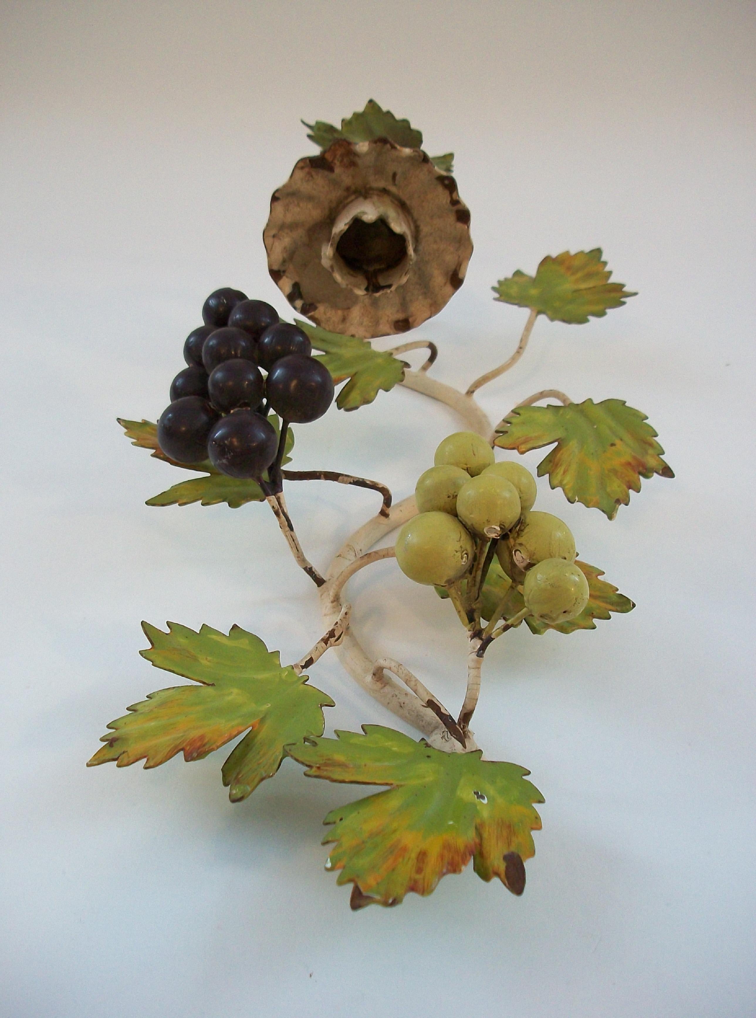 Hand-Crafted Hollywood Regency Tole Candle Sconce with Grapes - Italy - Circa 1950's For Sale