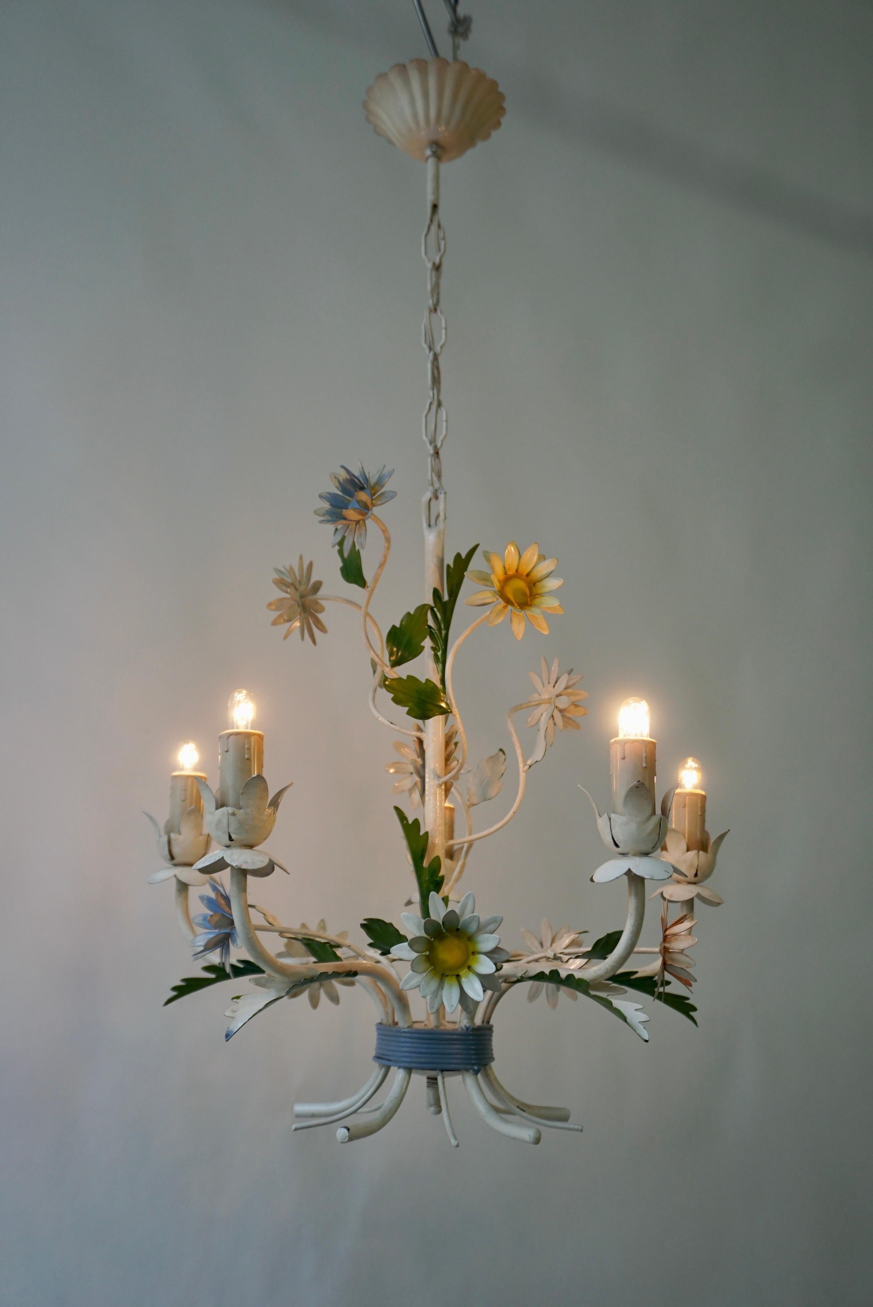 Painted Hollywood Regency Tole Chandelier