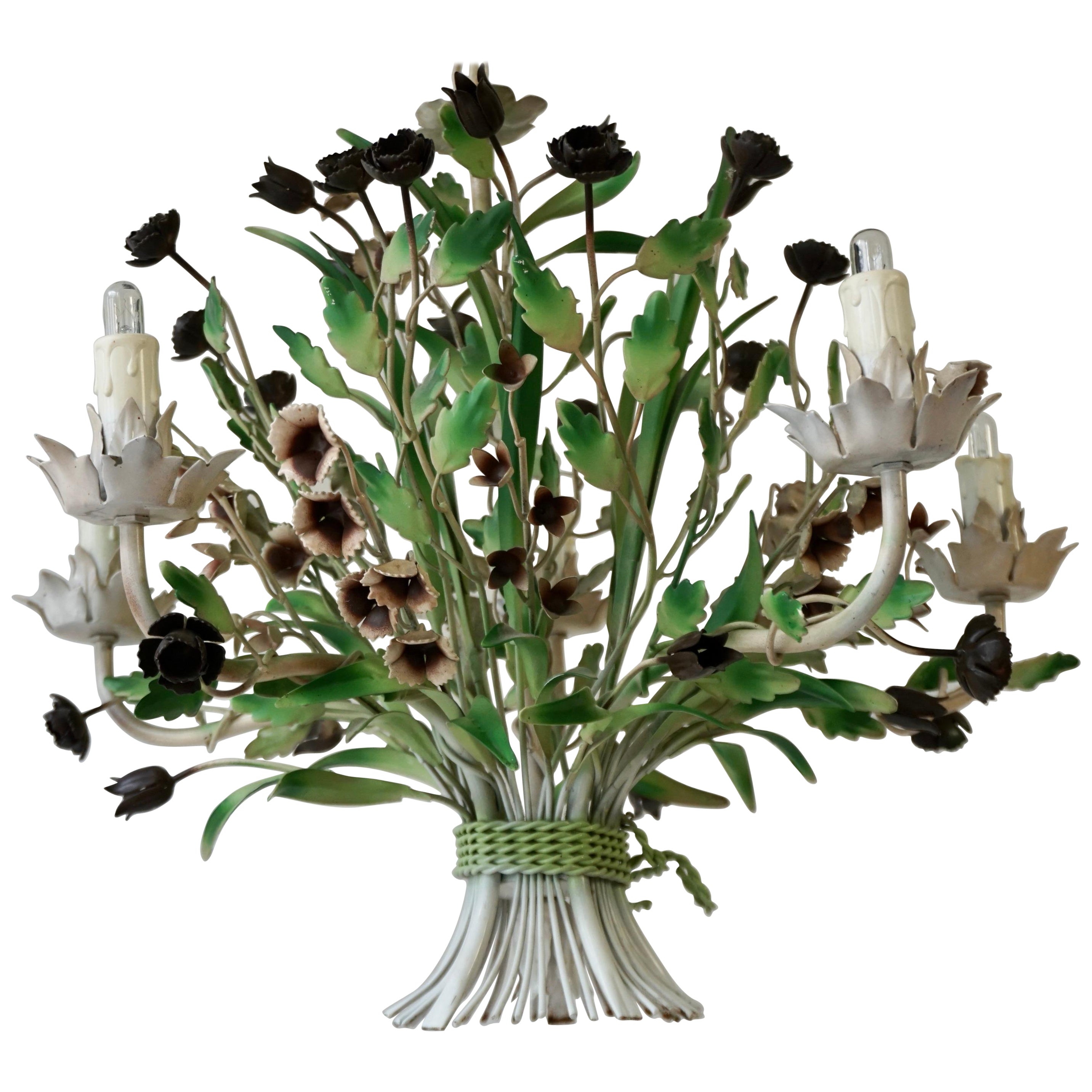 Hollywood Regency Tole Flower Bouquet Chandelier