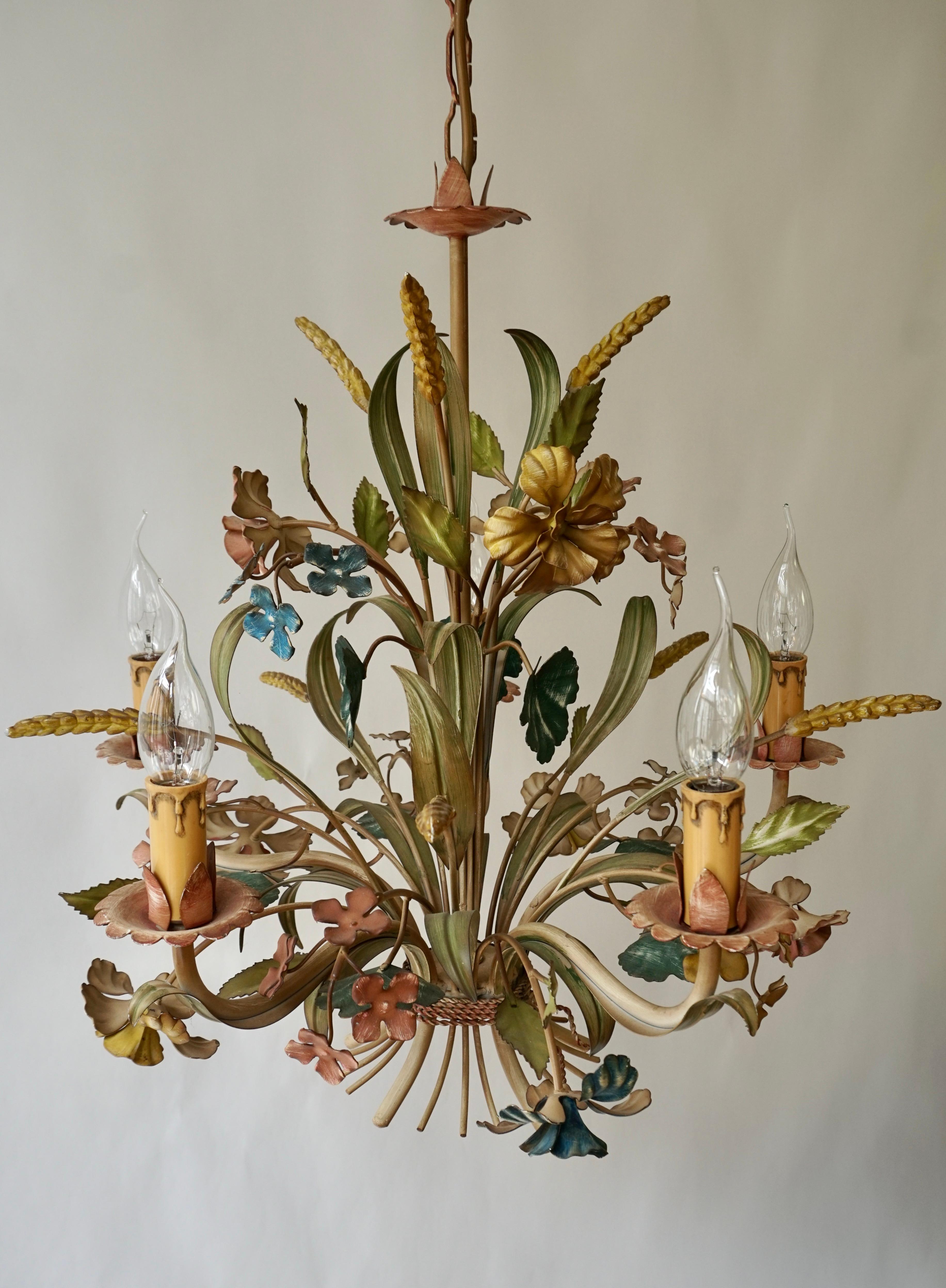 Italian Hollywood Regency Tole Flower Chandelier For Sale