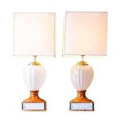 Hollywood Regency Tommaso Barbi Table Lamp, Ceramic, Murano Glass, Italy 70s