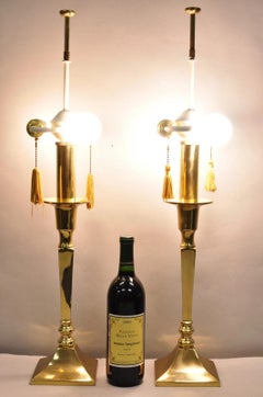 Hollywood Regency Tommi Parzinger Style Brass Candlestick Table Lamp Pair