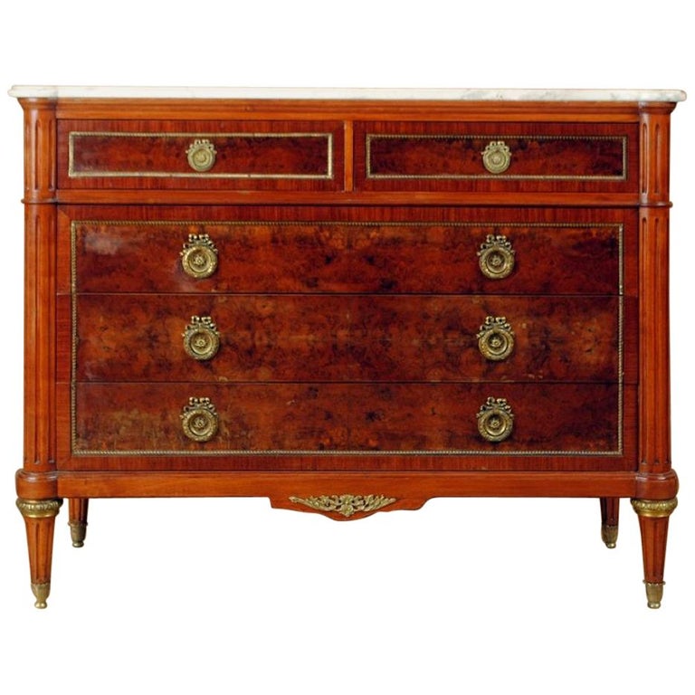 Hollywood Regency Tortoise Shell Finish Marble Top Commode  For Sale