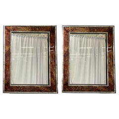 Hollywood Regency Tortoise Shell Wall, Console over the Mantle Mirrors, a Pair