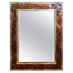 Hollywood Regency, Tortoise Shell Wall Mirror, Beveled Glass, Steel, 20th C.