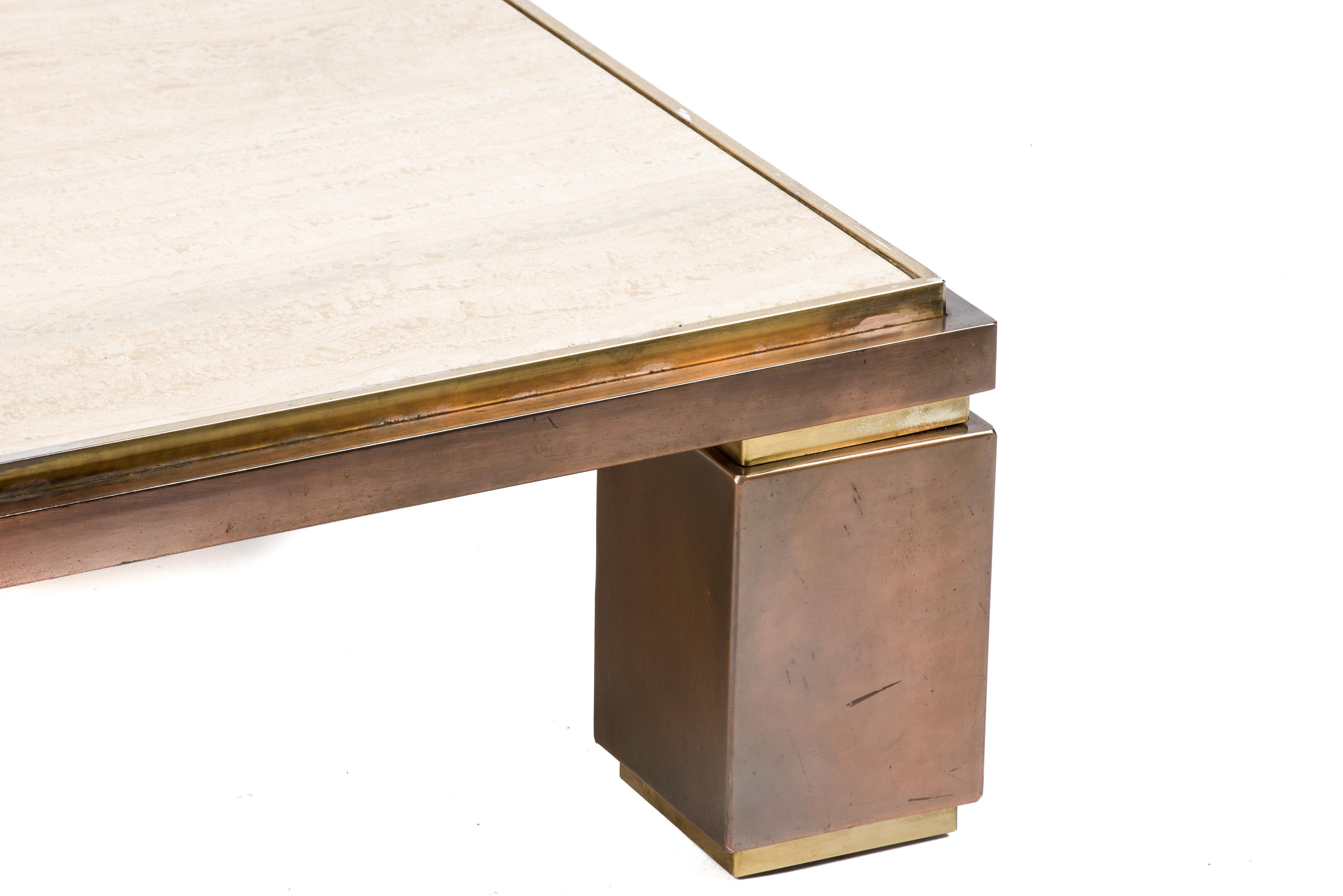 Hollywood Regency Travertine and Brass Coffee Table by Belgo Chrome, 1970s For Sale 4