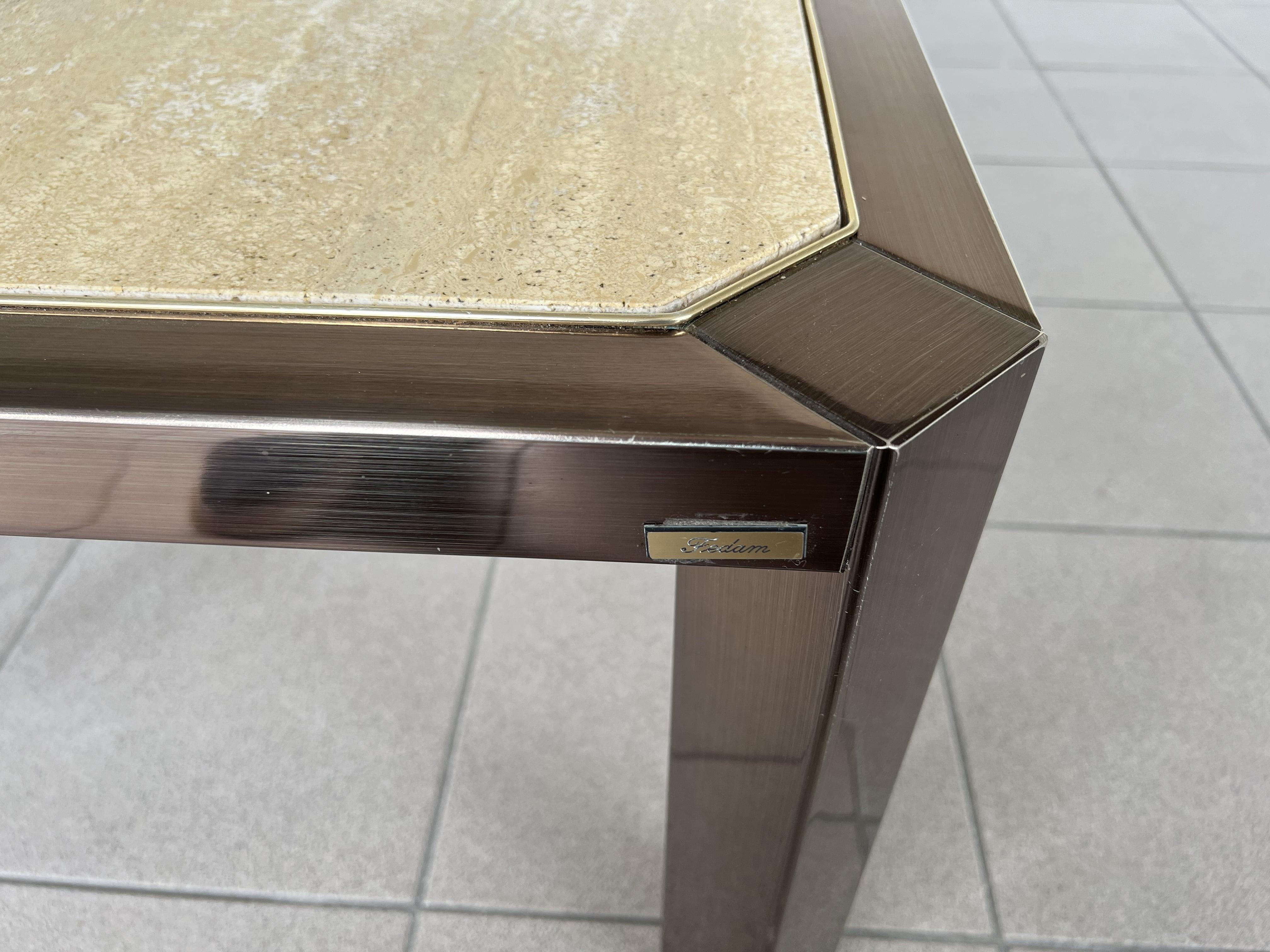 Hollywood Regency Travertine and Metal Coffee Table by Fedam For Sale