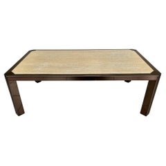 Hollywood Regency Travertine and Metal Coffee Table by Fedam