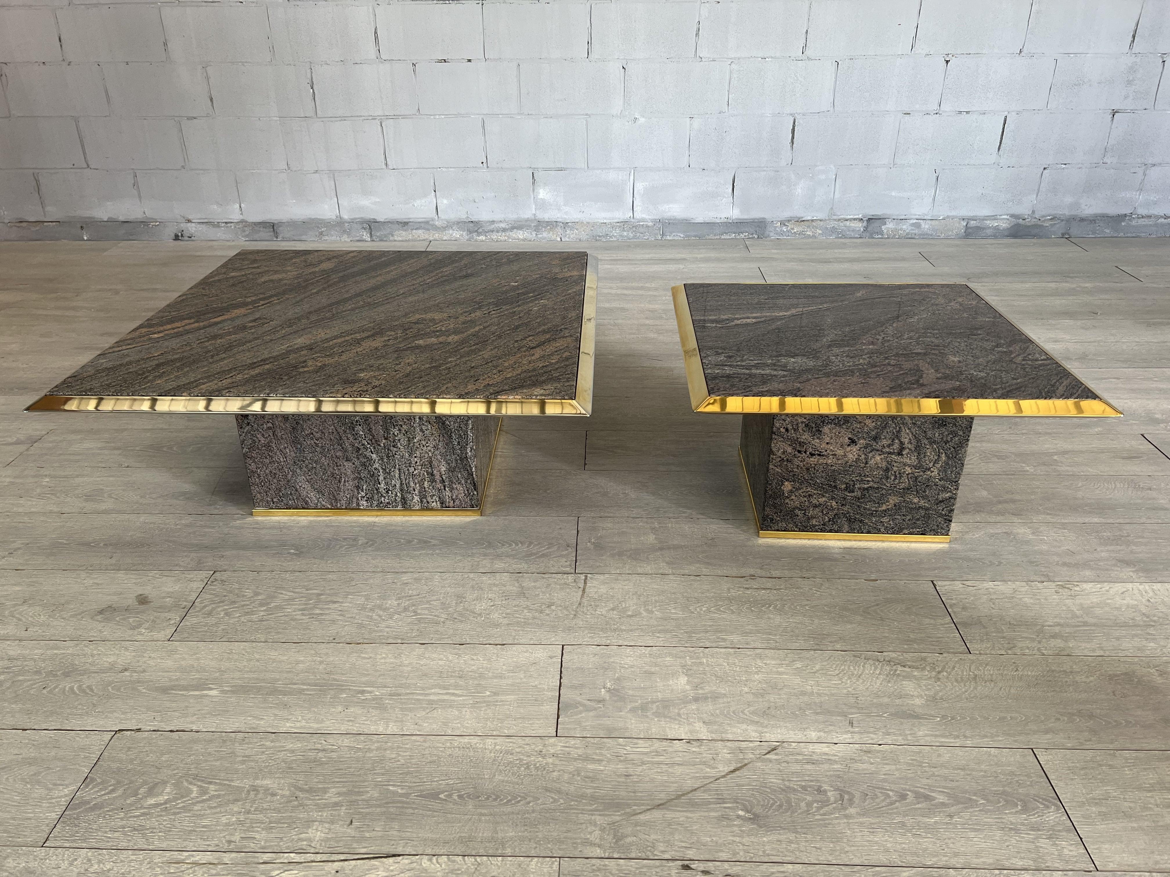 Hollywood Regency Travertine and Metal Coffee Tables by Fedam Design - a Pair In Good Condition In Bridgeport, CT