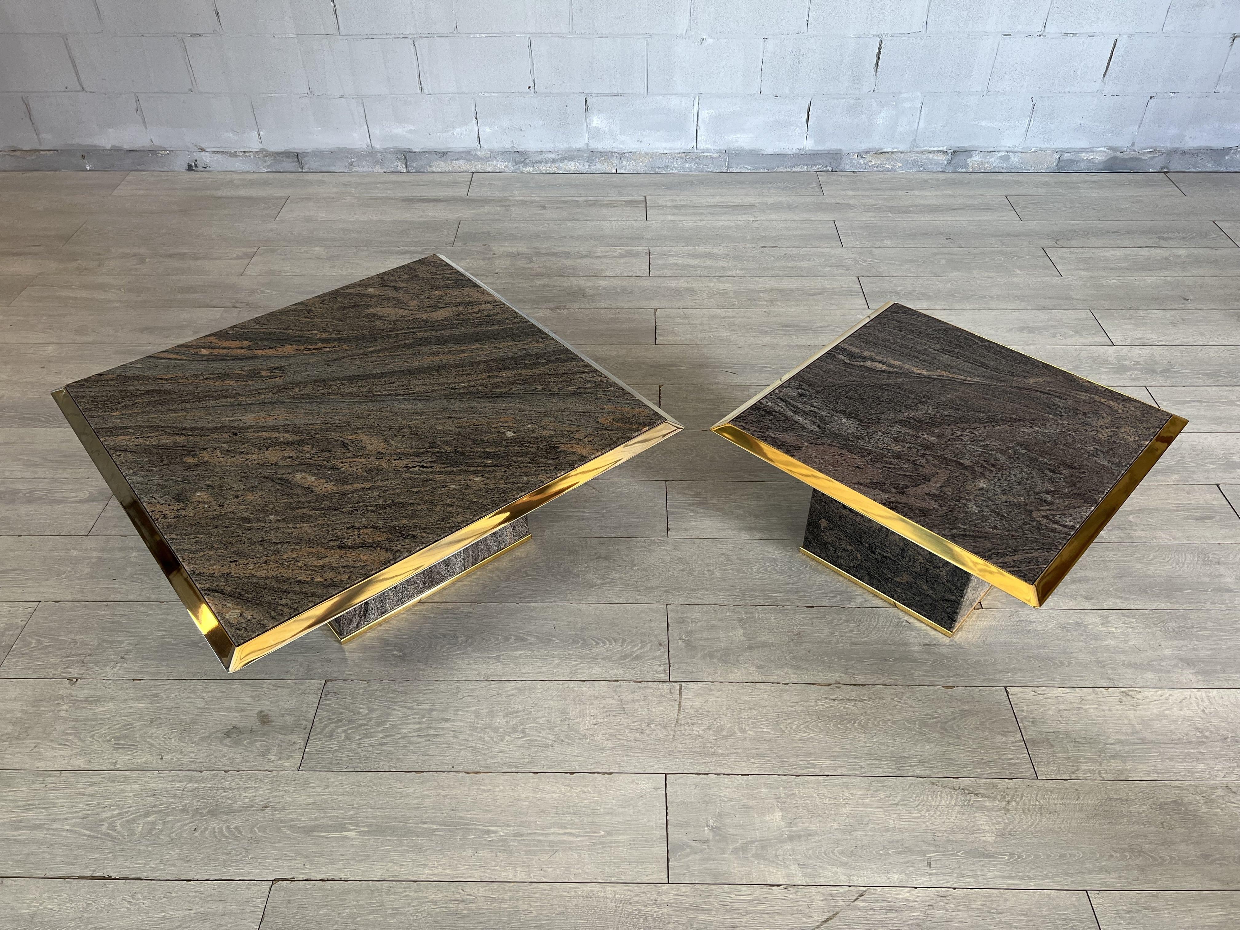 Hollywood Regency Travertine and Metal Coffee Tables by Fedam Design - a Pair 1