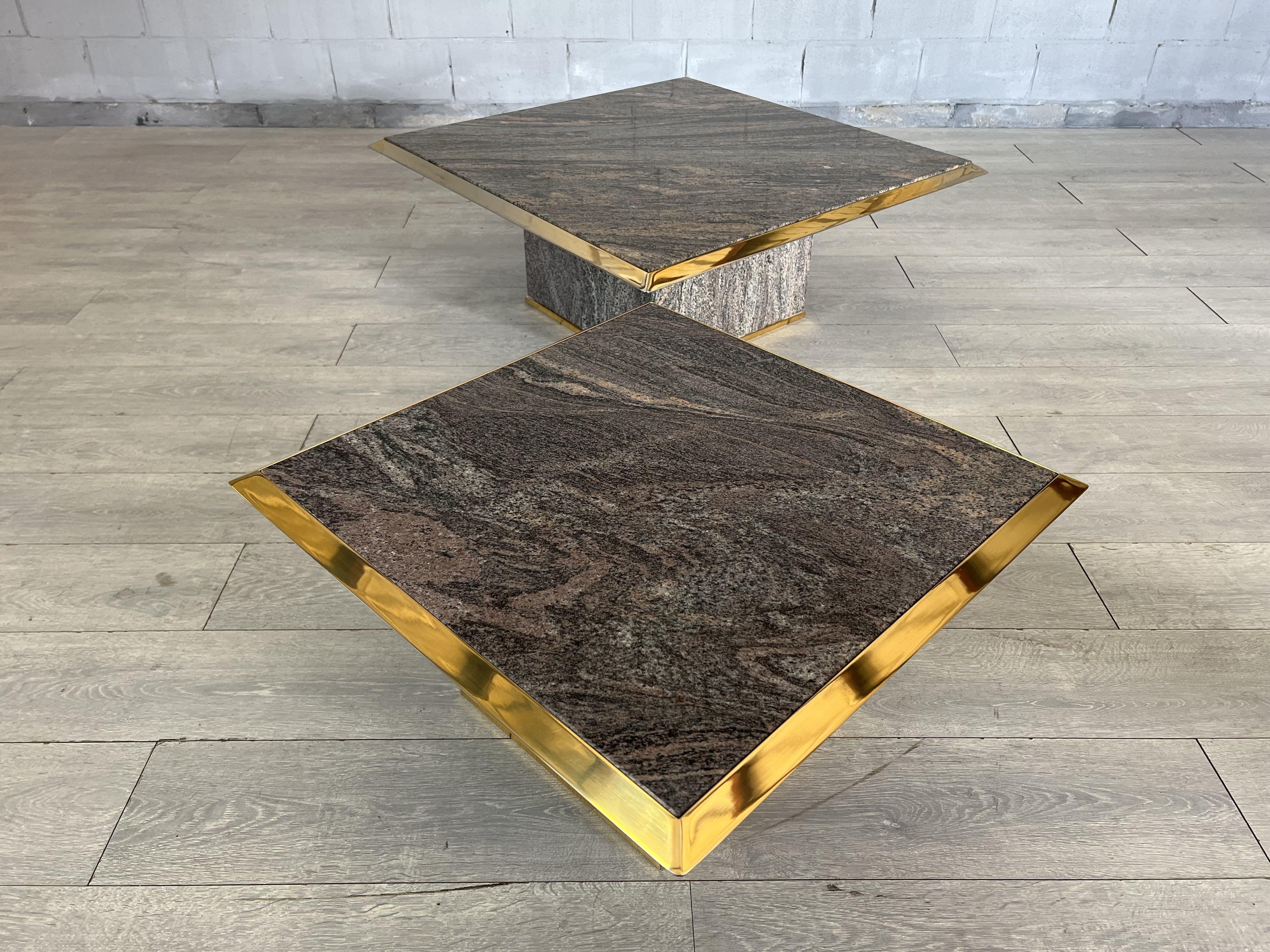 Hollywood Regency Travertine and Metal Coffee Tables by Fedam Design - a Pair 3