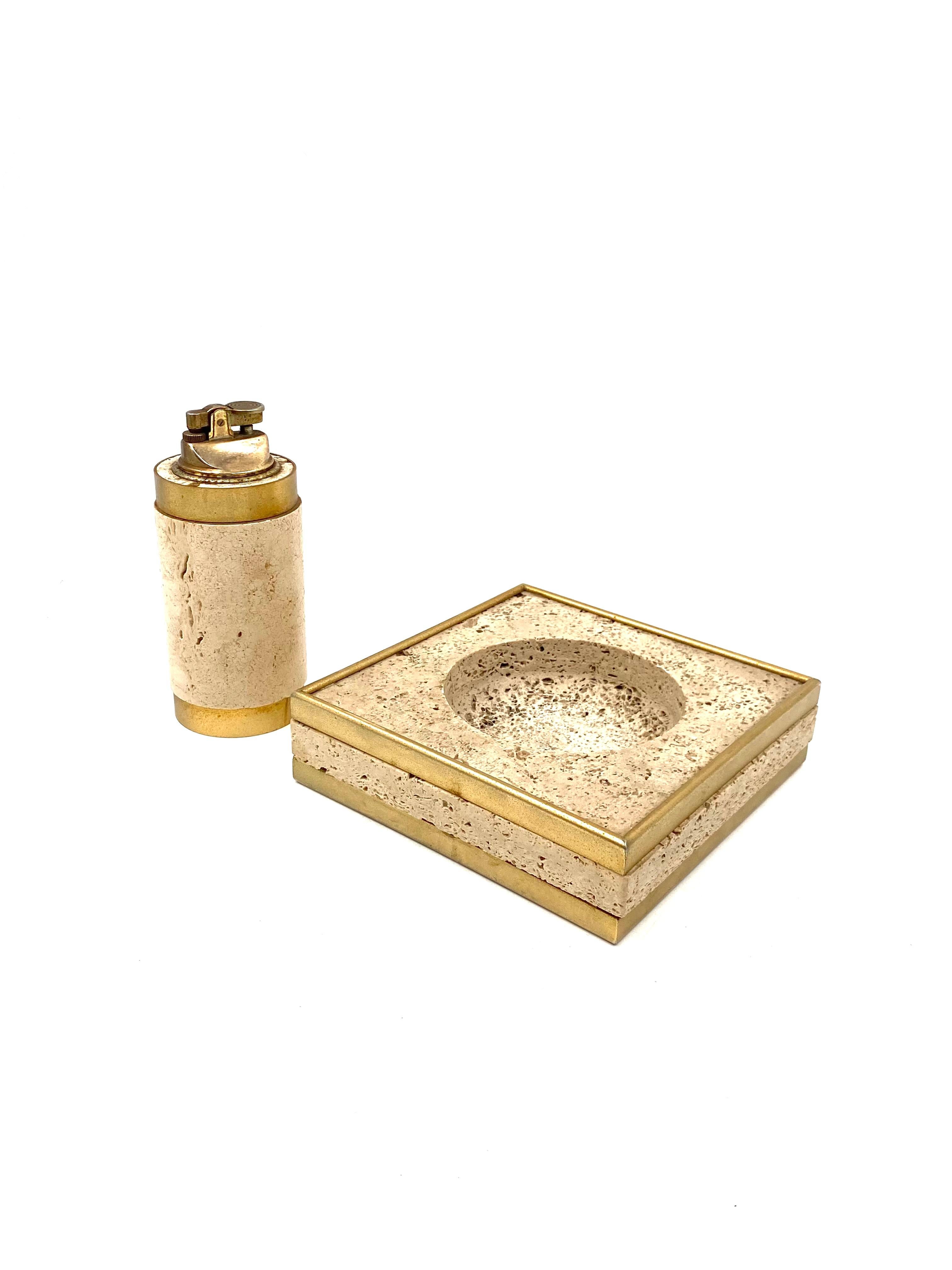 Hollywood regency travertine ashtray and table lighter, Cerri Nestore Italy 1970 3