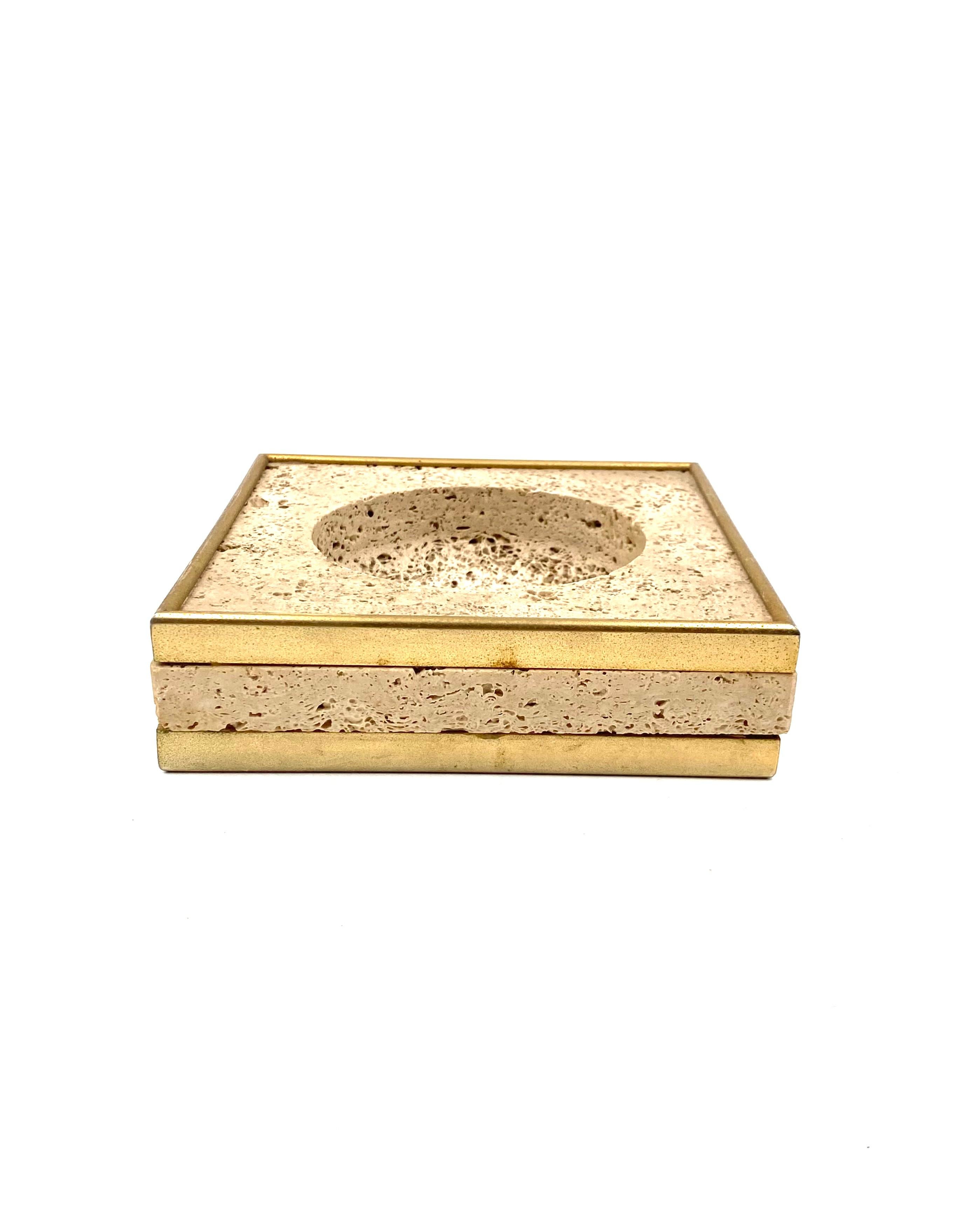 Hollywood regency travertine ashtray and table lighter, Cerri Nestore Italy 1970 4
