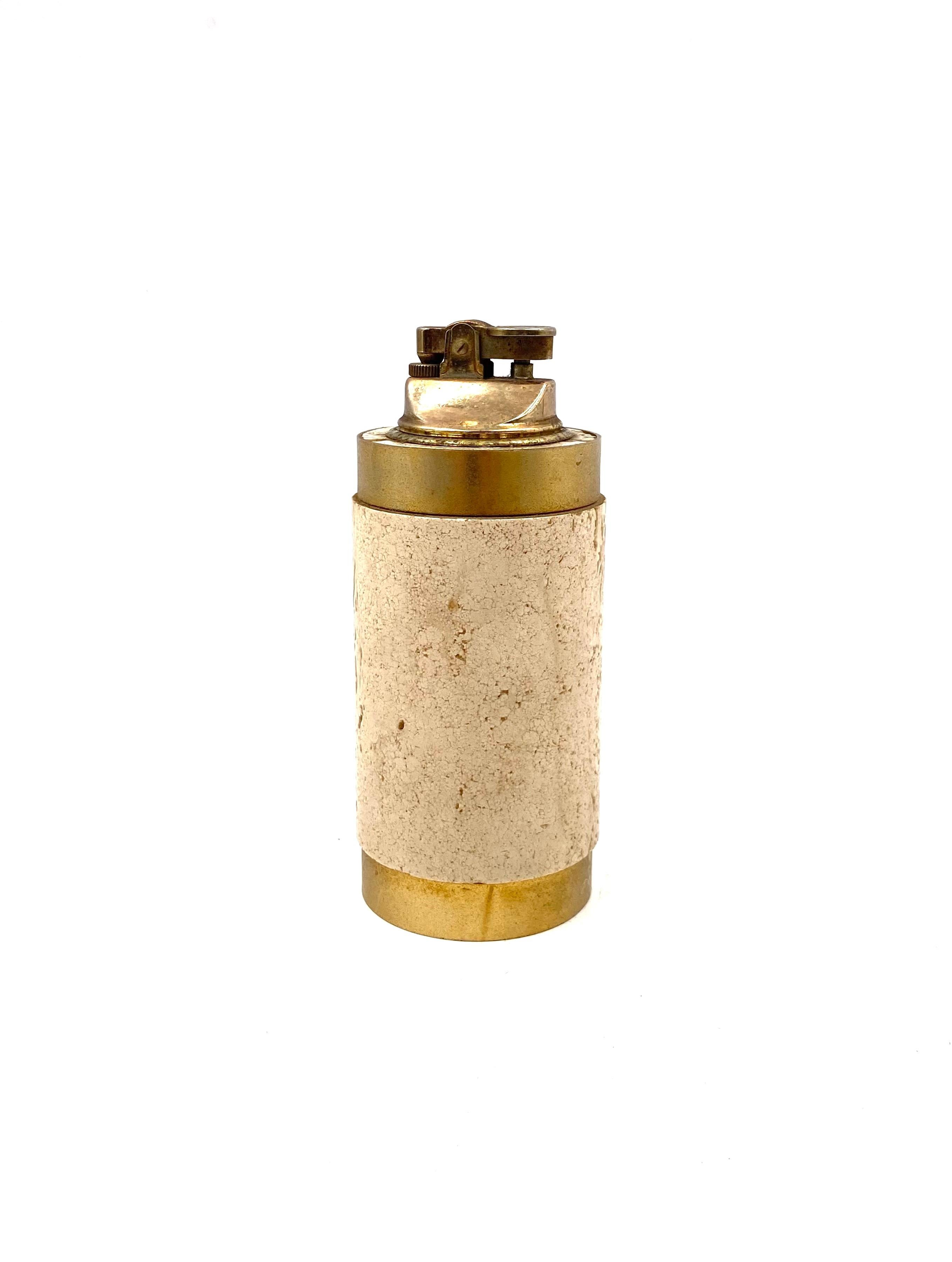 Hollywood regency travertine ashtray and table lighter, Cerri Nestore Italy 1970 6