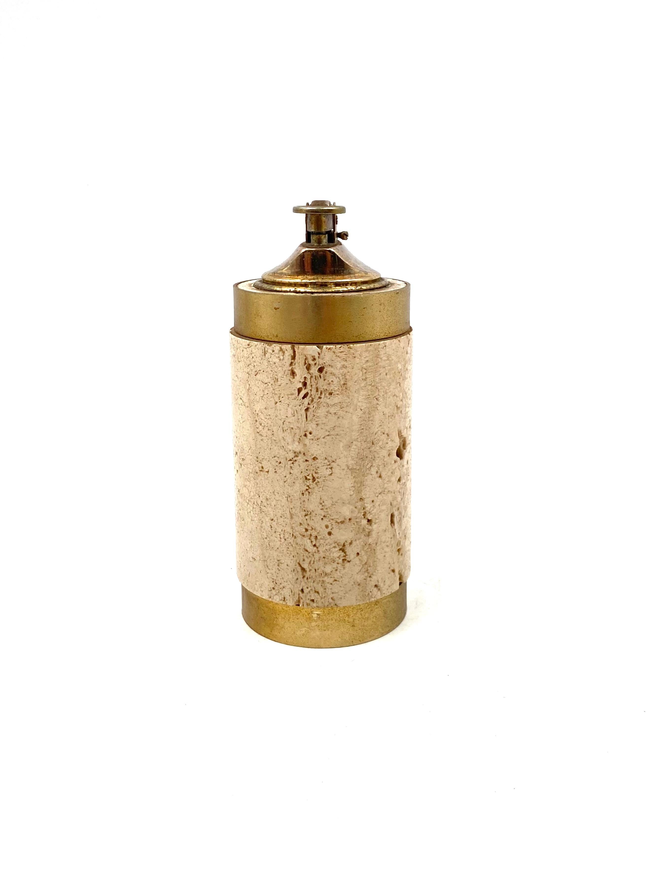 Hollywood regency travertine ashtray and table lighter, Cerri Nestore Italy 1970 7