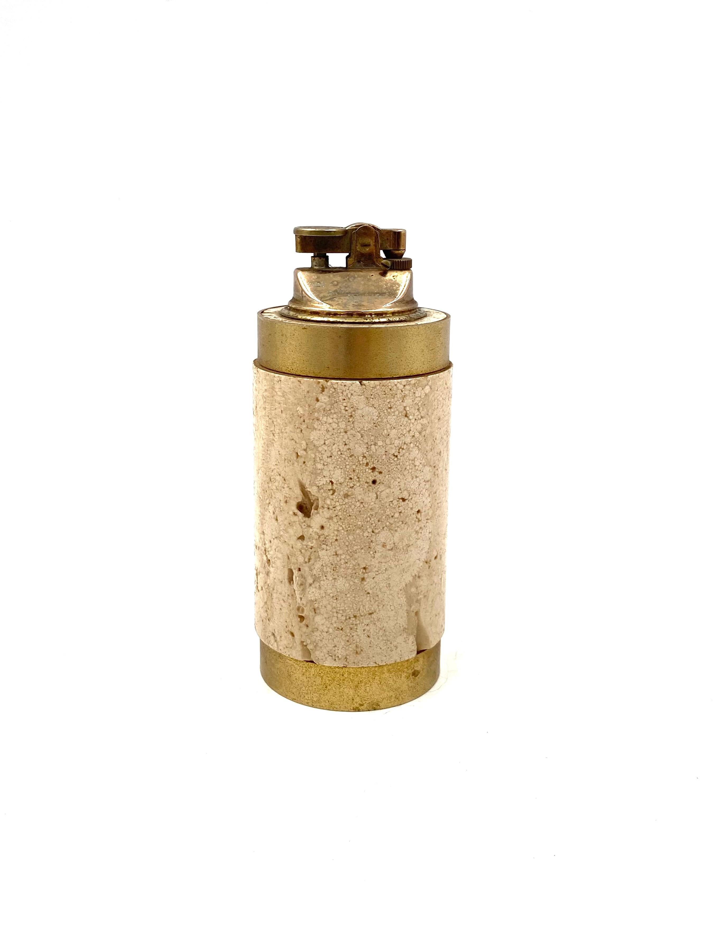 Hollywood regency travertine ashtray and table lighter, Cerri Nestore Italy 1970 8