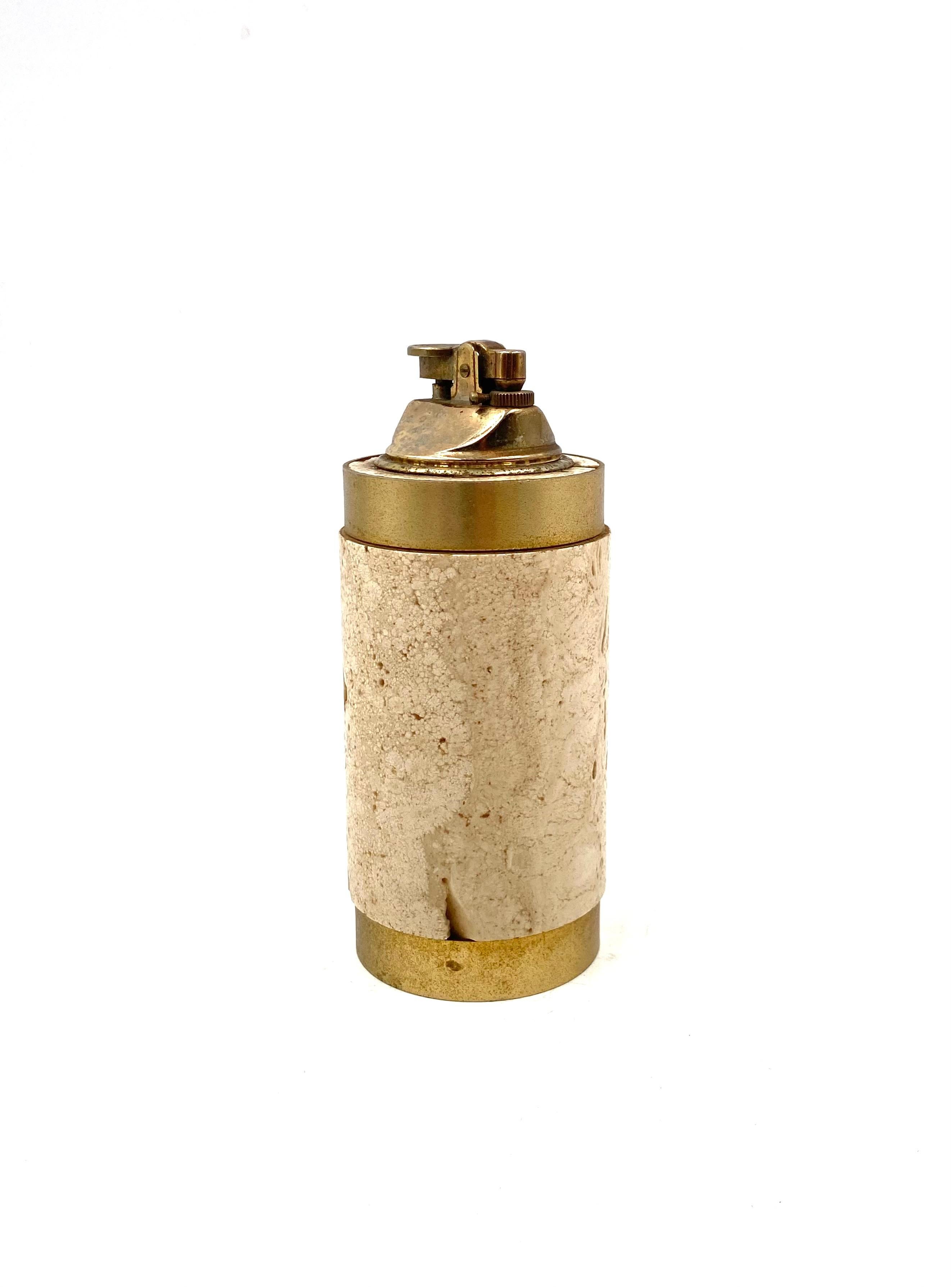 Hollywood regency travertine ashtray and table lighter, Cerri Nestore Italy 1970 9