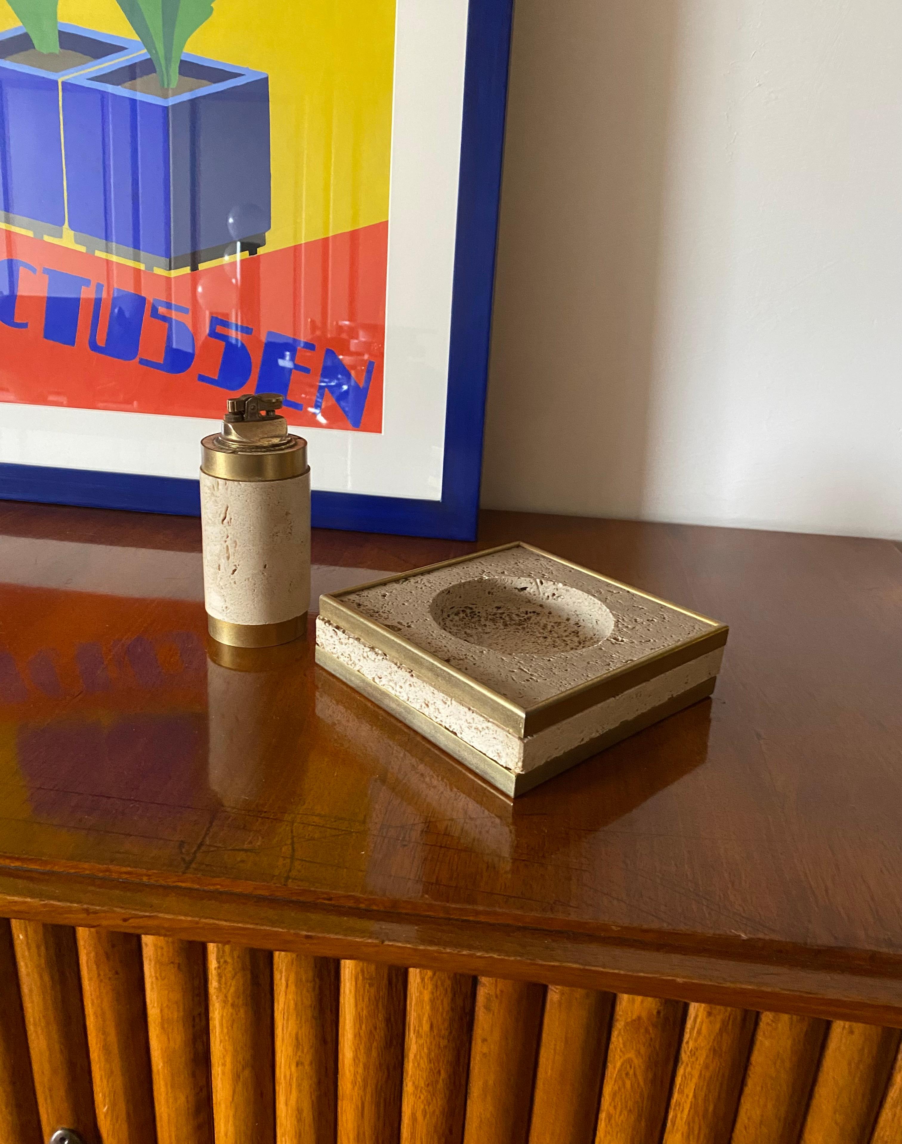 Hollywood Regency Hollywood regency travertine ashtray and table lighter, Cerri Nestore Italy 1970