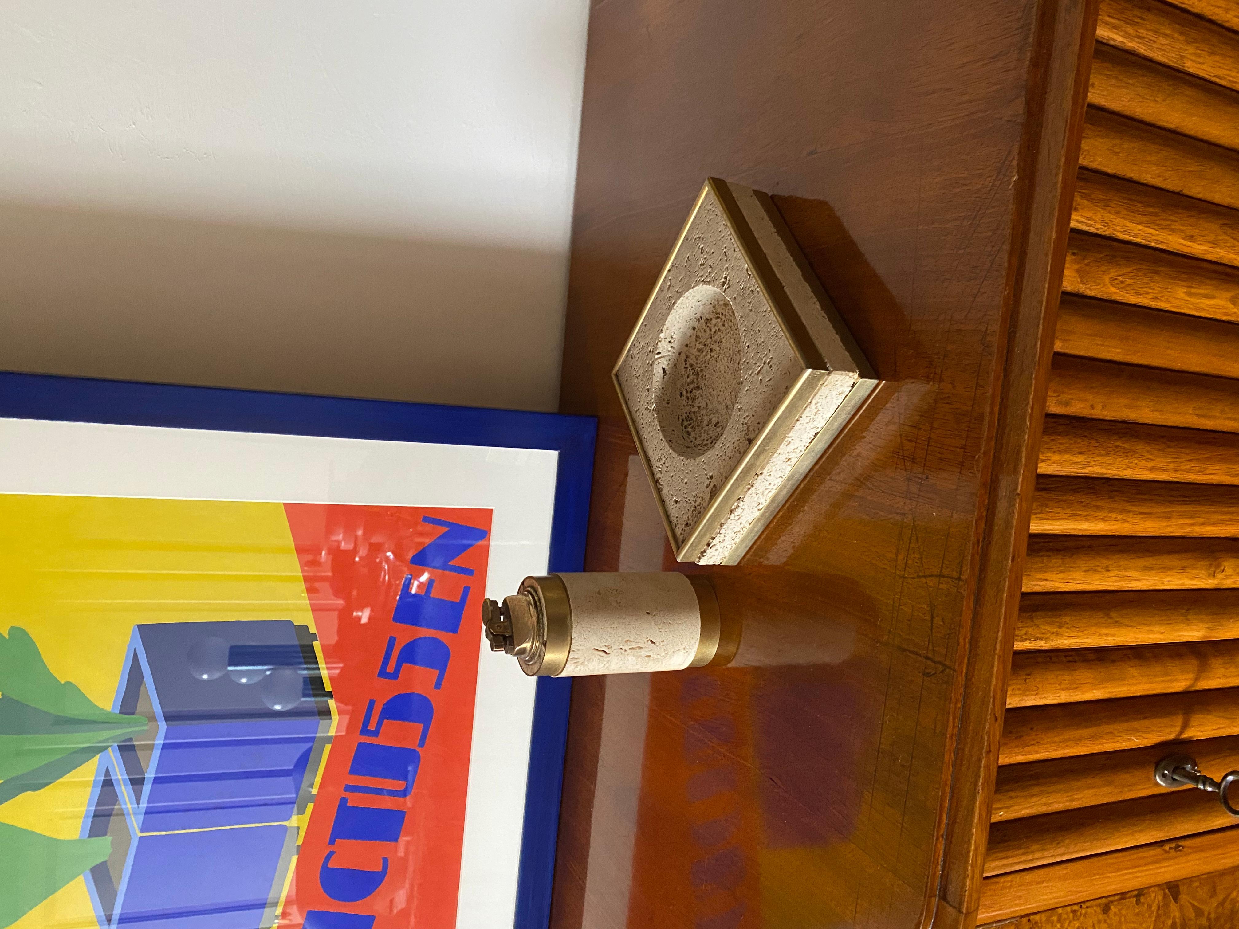 Italian Hollywood regency travertine ashtray and table lighter, Cerri Nestore Italy 1970