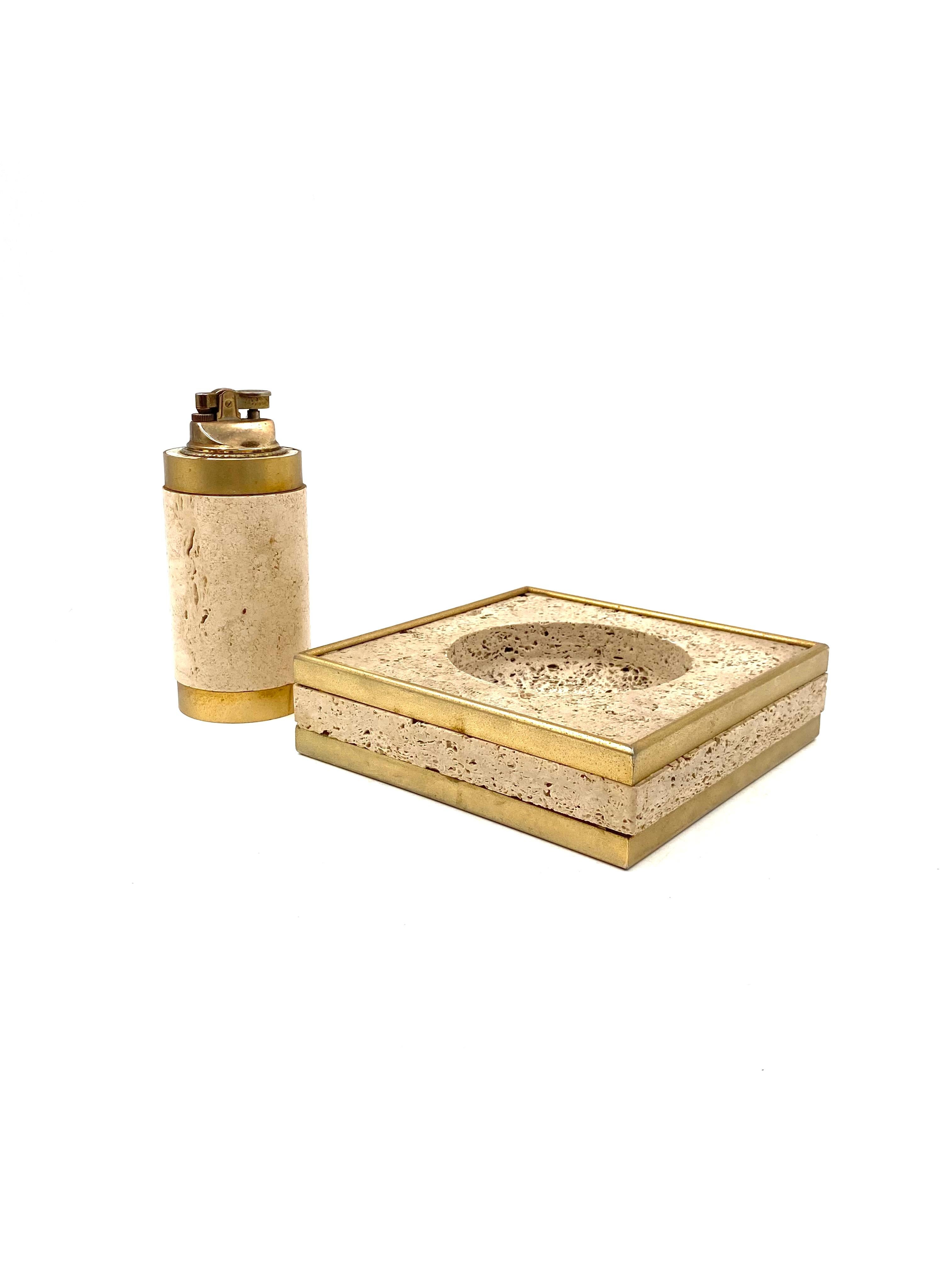 Hollywood regency travertine ashtray and table lighter, Cerri Nestore Italy 1970 2