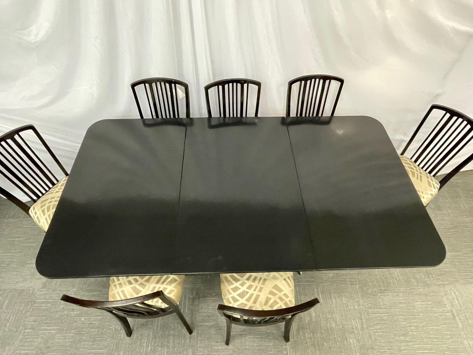 Hollywood Regency Triple Pedestal Ebony Dining Table, Maison Jansen In Good Condition For Sale In Stamford, CT