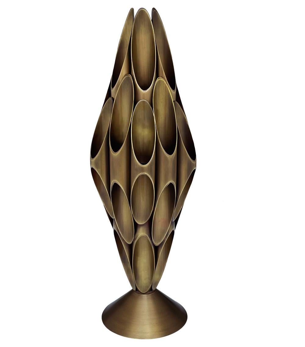 American Hollywood Regency Tubular Table Sculpture Brass Accent Lamp after Mastercraft For Sale