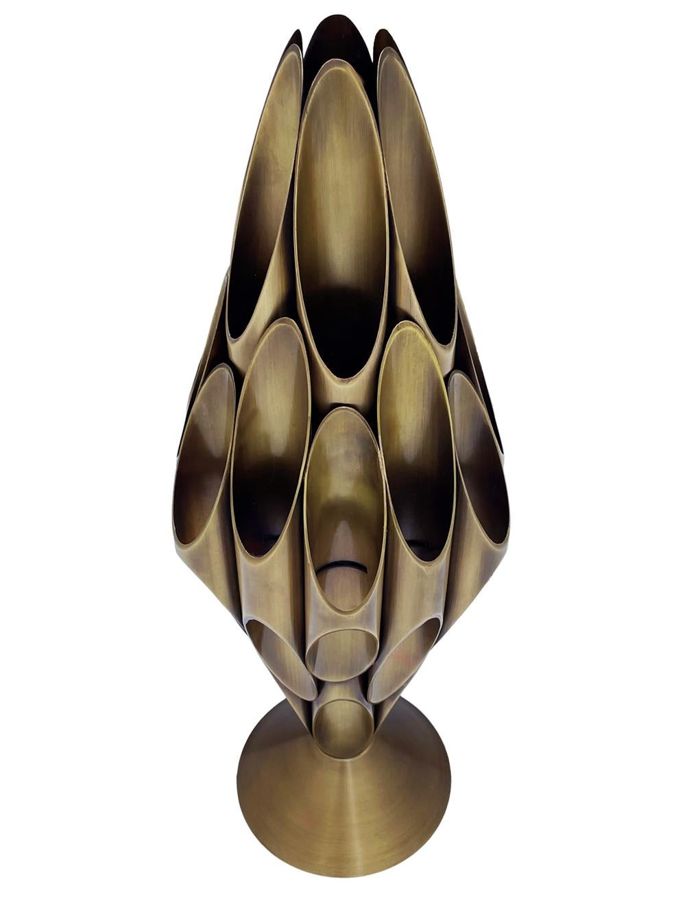 Hollywood Regency Tubular Table Sculpture Brass Accent Lamp after Mastercraft 1