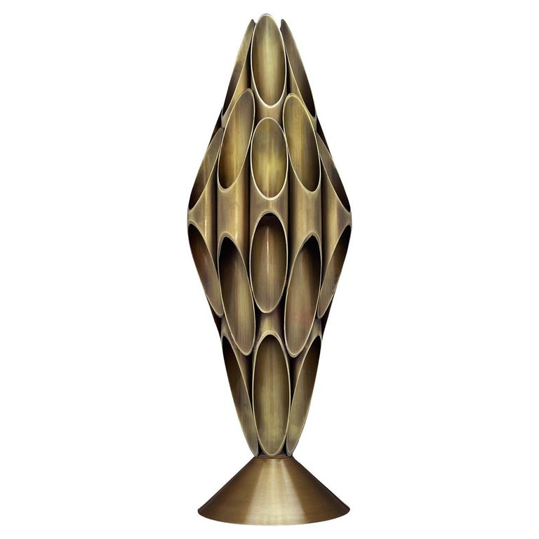 Hollywood Regency Tubular Table Sculpture Brass Accent Lamp after