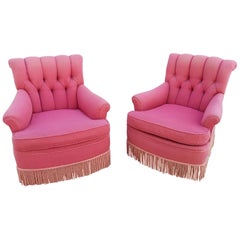 Pair Hollywood Regency Tufted Lounge Chairs for Re-Upholstery