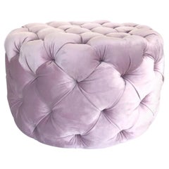 Hollywood Regency Tufted Ottoman in Blush Velvet