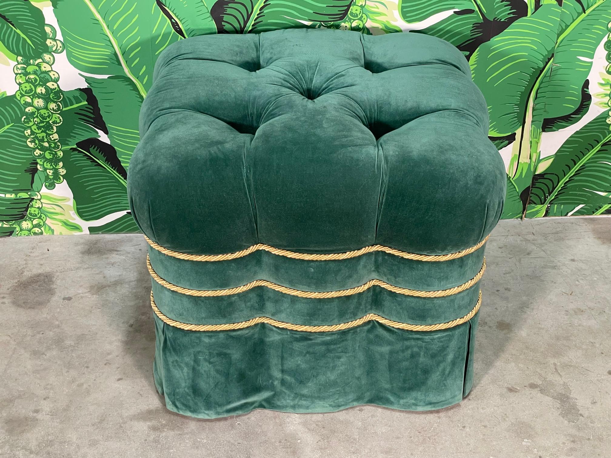 Late 20th Century Hollywood Regency Tufted Upholstered Ottoman For Sale