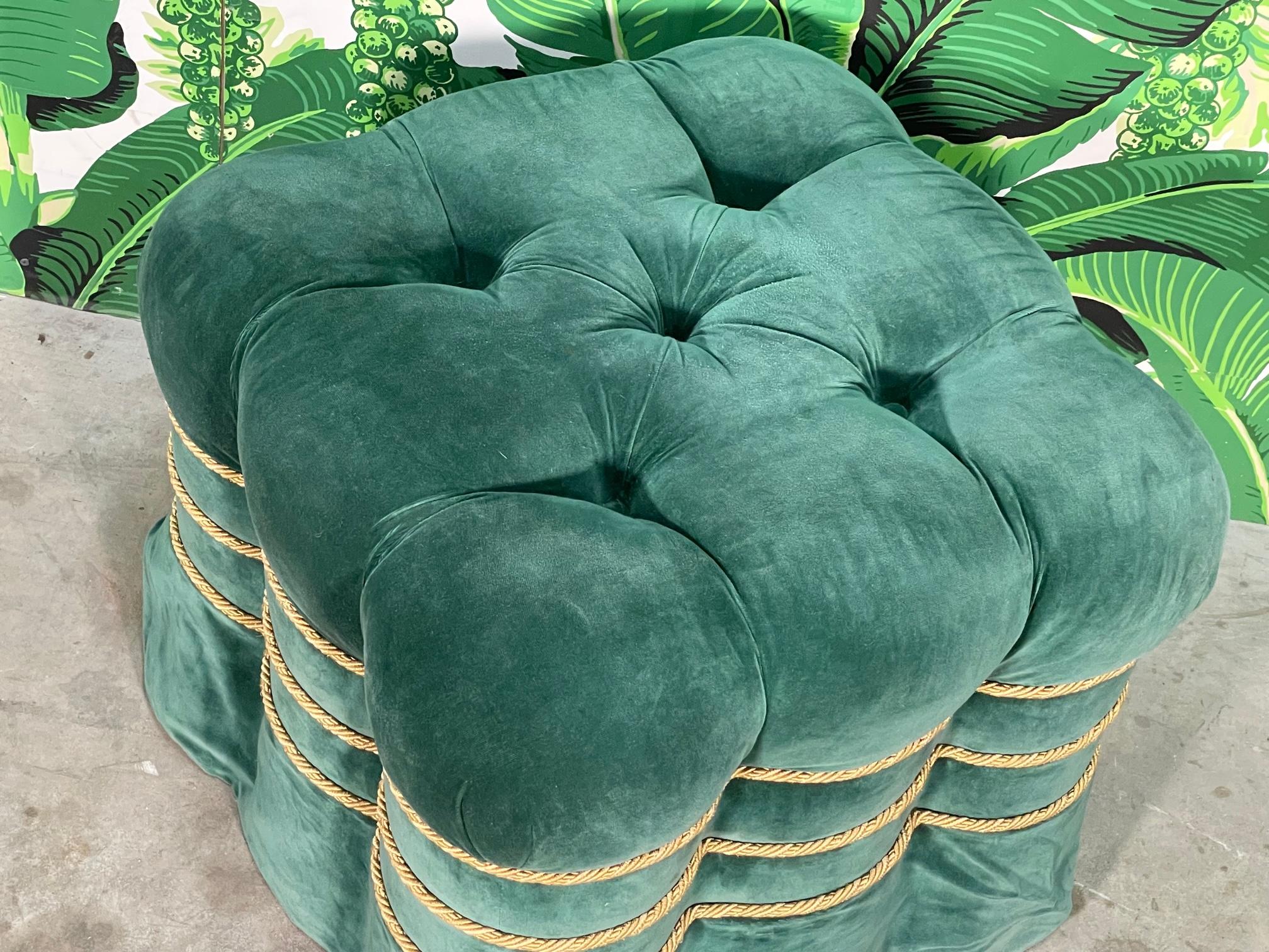 Hollywood Regency Tufted Upholstered Ottoman For Sale at 1stDibs