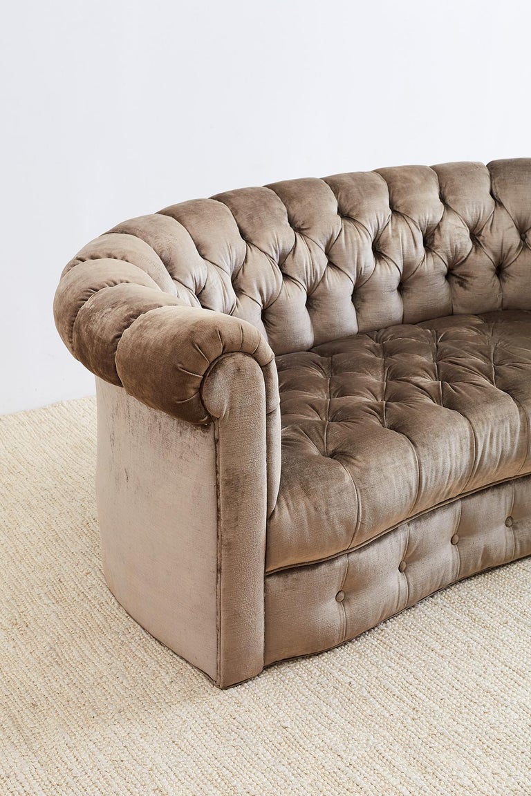Hollywood Regency Tufted Velvet Kidney Shaped Settee at 1stDibs