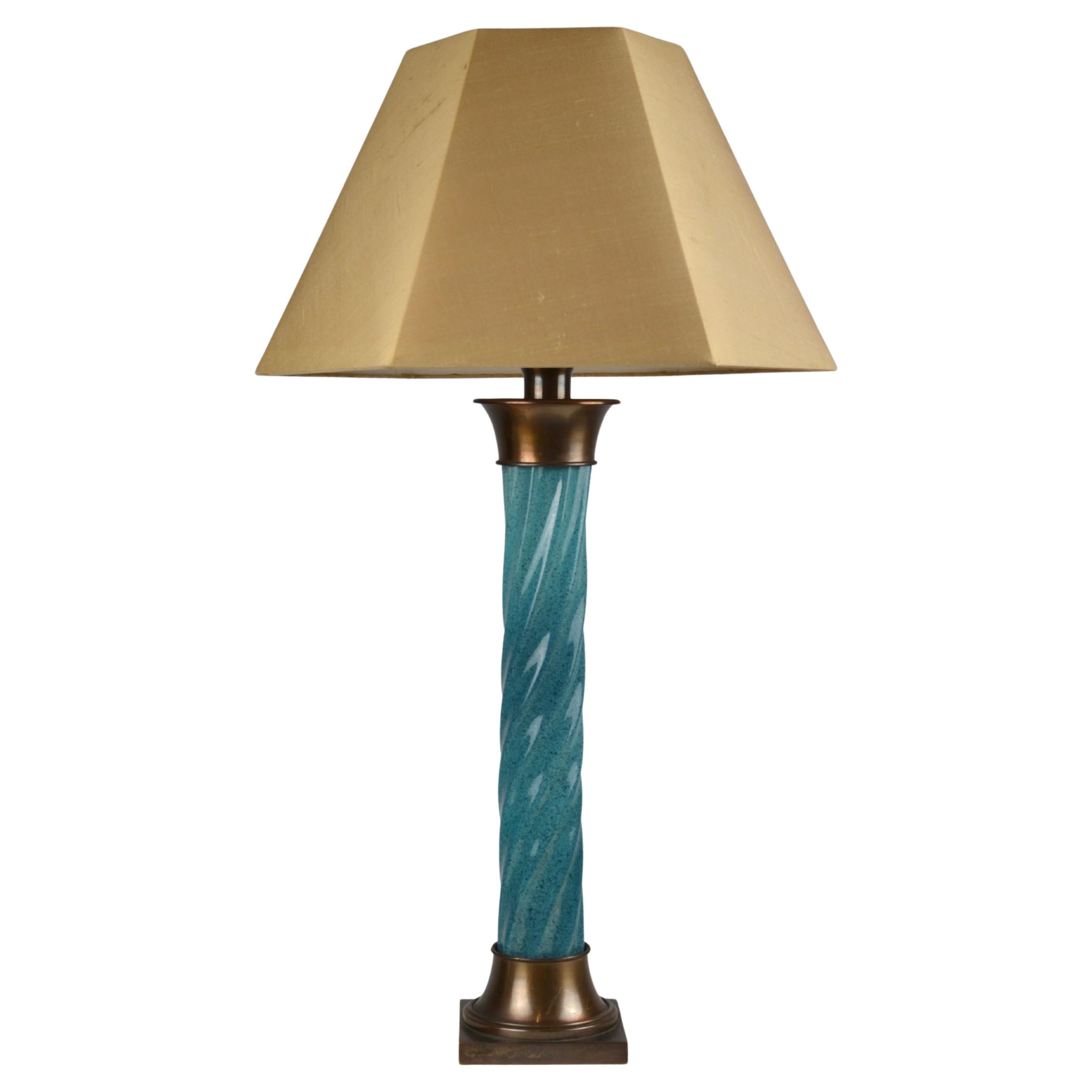Hollywood Regency Turquoise Ceramic, Bronze-Finished Brass Table Lamp