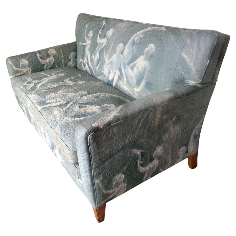 Hollywood Regency Tuxedo Loveseat Exotic Upholstery Mythological Fauns