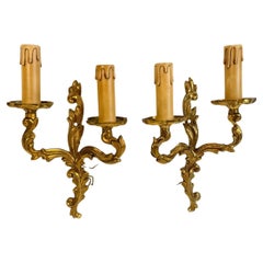 Hollywood Regency Two-Light Pair of Tole Sconces Brass Bronze, European, 1960s