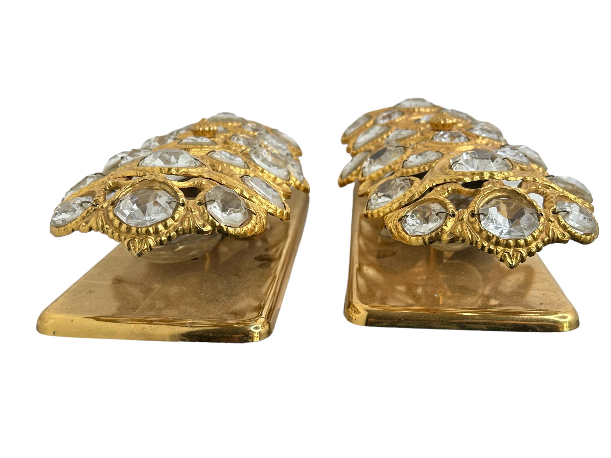 Paire d'appliques à deux lumières Hollywood Regency Peris Andreu en cristal doré, Espagne en vente 6