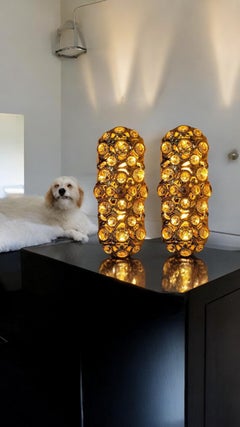 Hollywood-Regency-Wandleuchter mit zwei Leuchten, Paar, Peris Andreu, Gold getönt, Kristall, Spanien