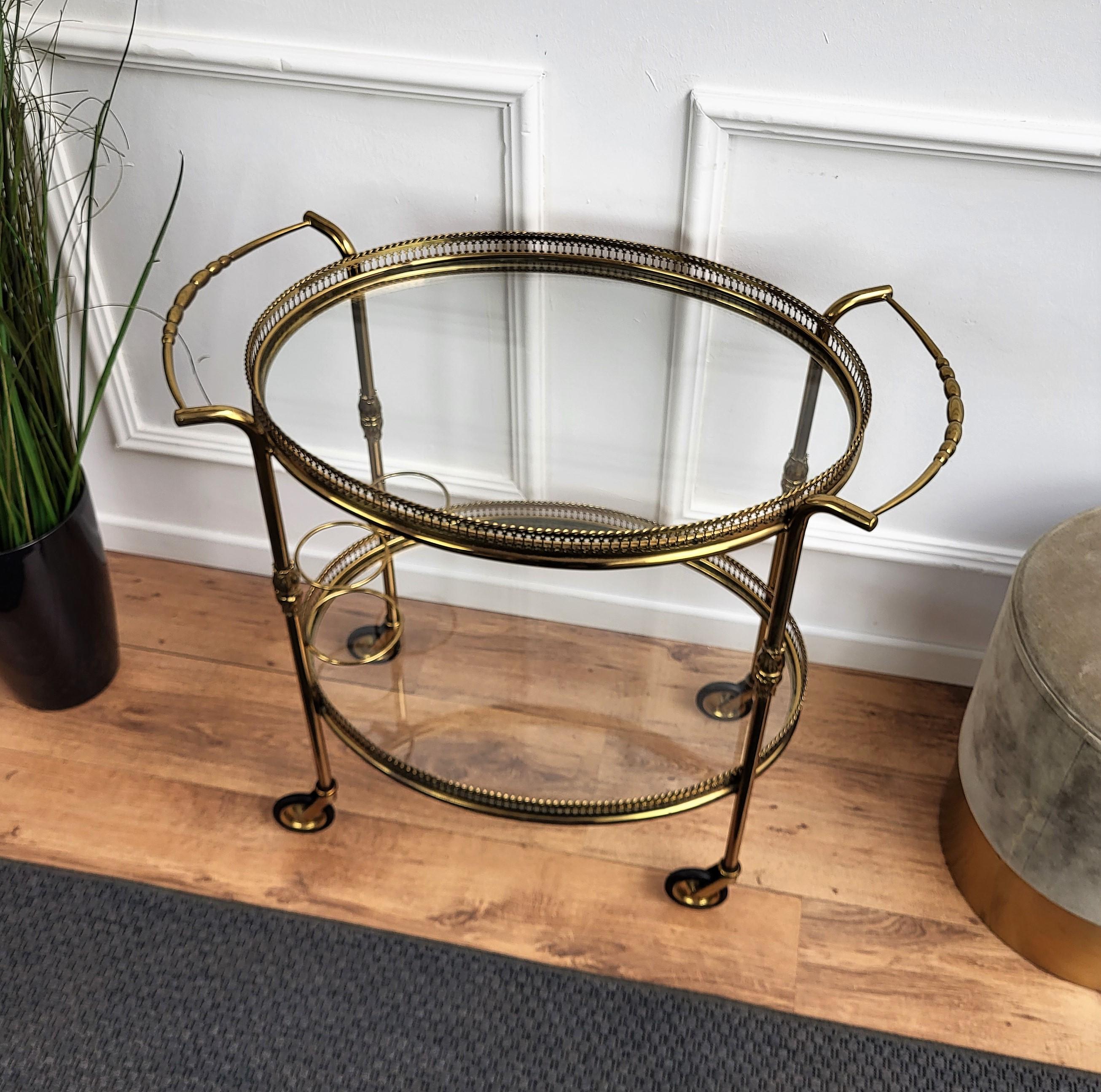Italian Hollywood Regency Two-Tier Brass and Glass Bar Cart, Italy, 1970s