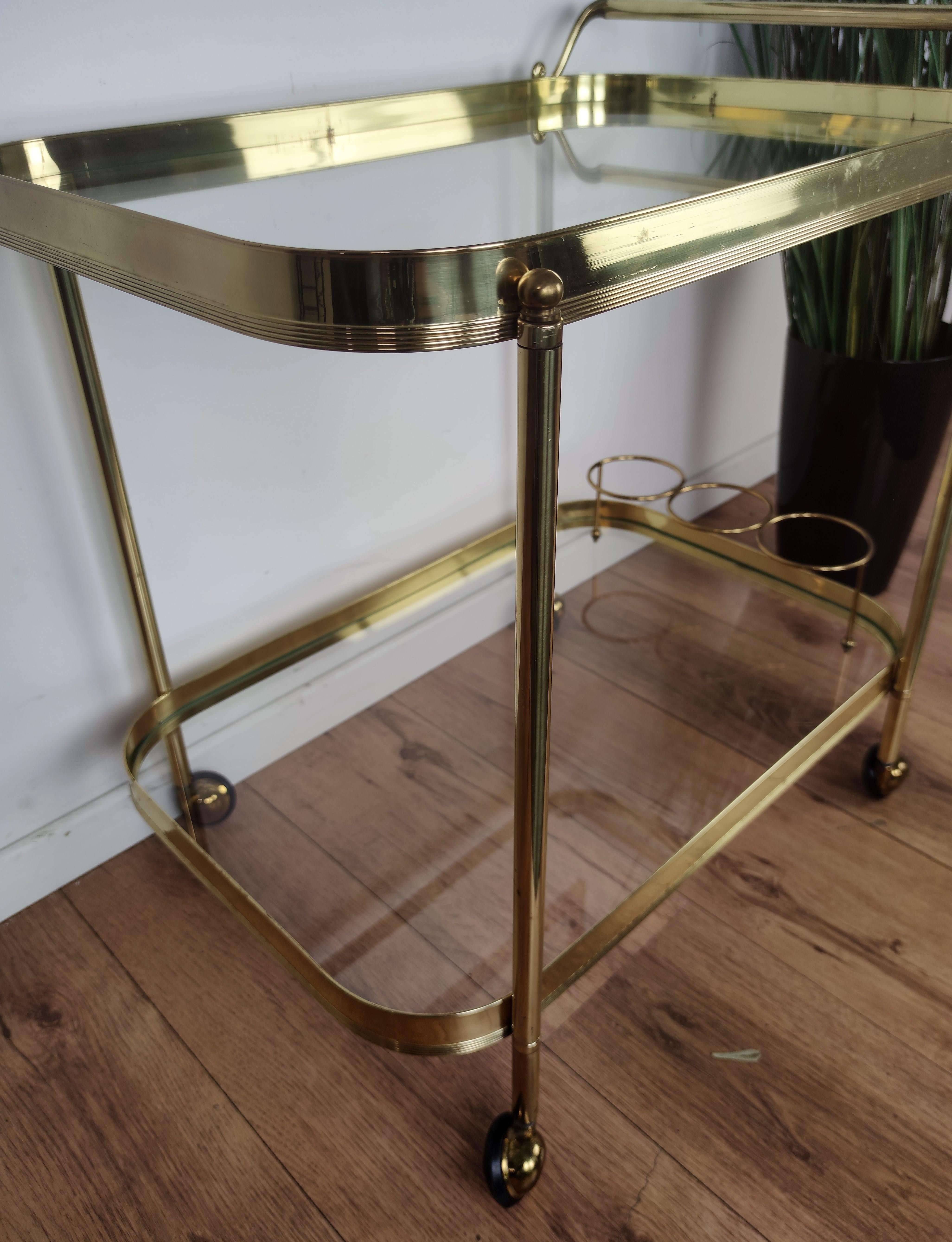 Hollywood Regency Two-Tier Brass and Glass Bar Cart, Italy, 1970s For Sale 1