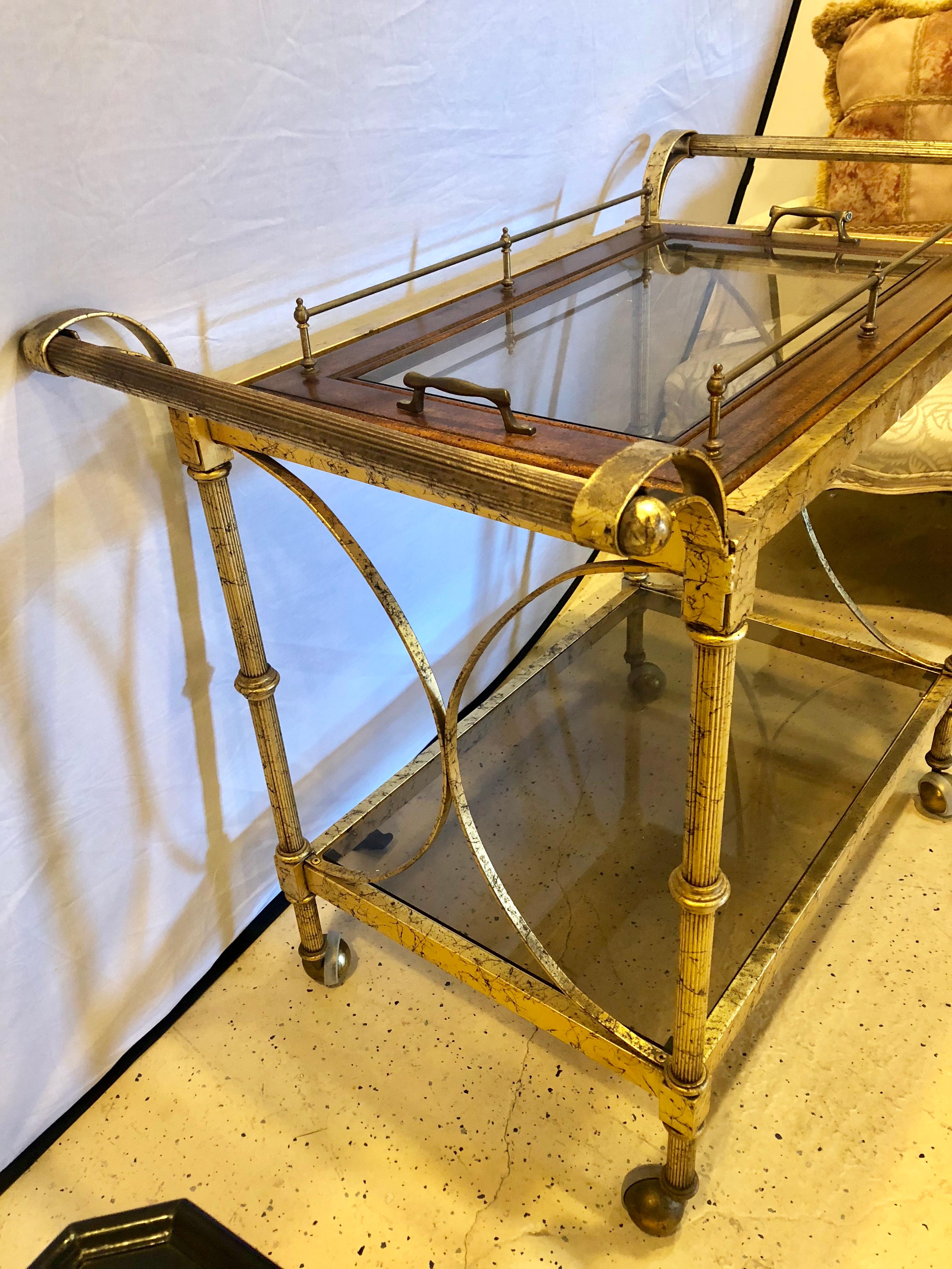 Hollywood Regency Two-Tier Serving Cart in a Faux Marbleized Design For Sale 3