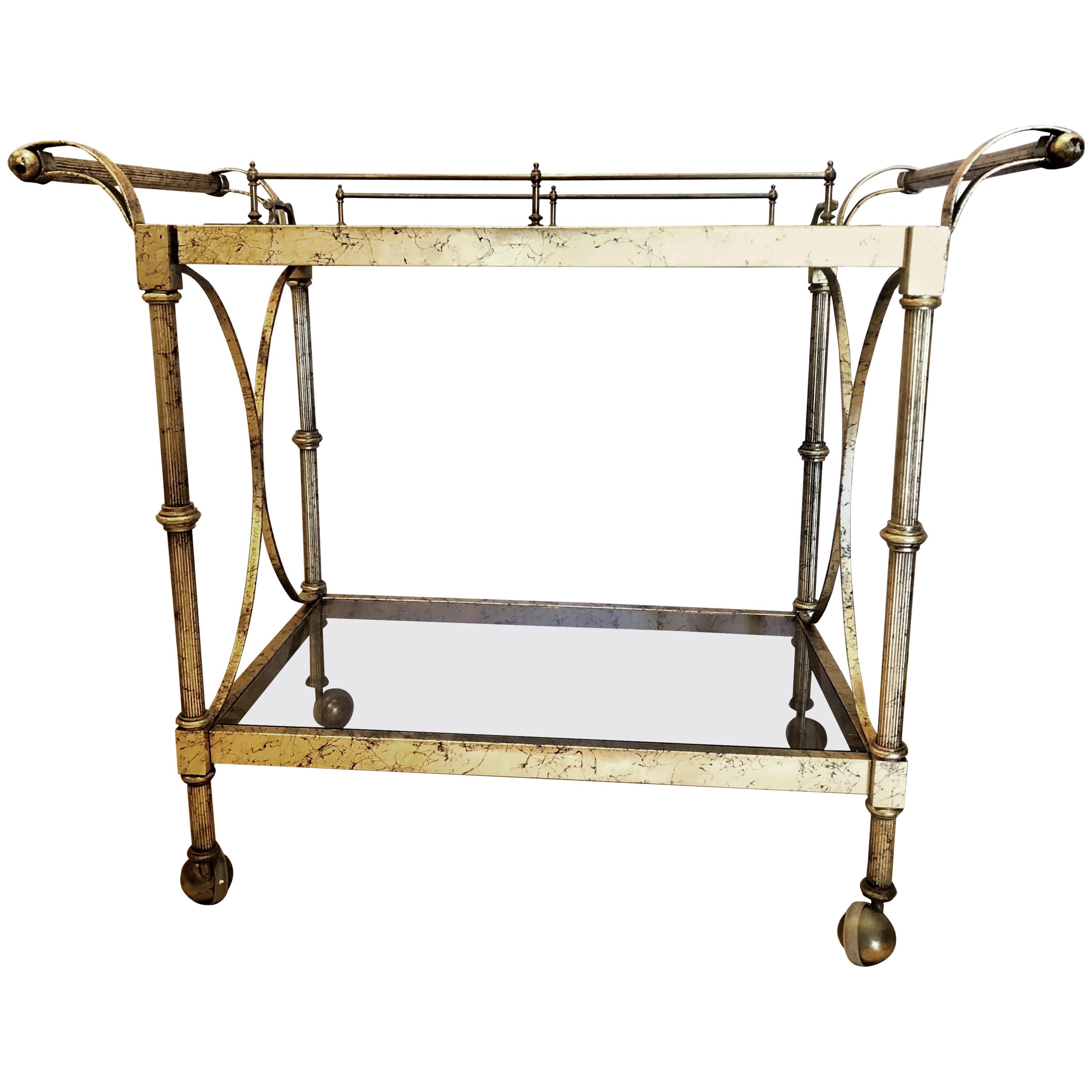 Hollywood Regency Two-Tier Serving Cart in a Faux Marbleized Design