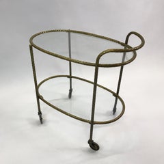 Hollywood Regency Two-Tiered Oval Braided Brass Bar Cart Trolley