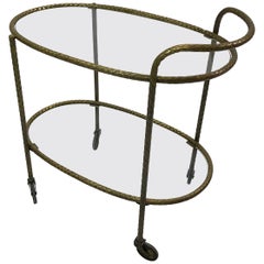 Hollywood Regency Two-Tiered Oval Braided Brass Bar Cart Trolley