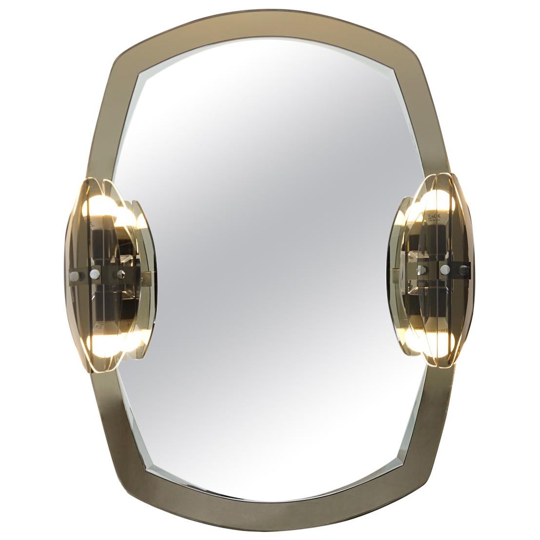 Hollywood Regency Two-Toned Mirror with Lights made by Veca