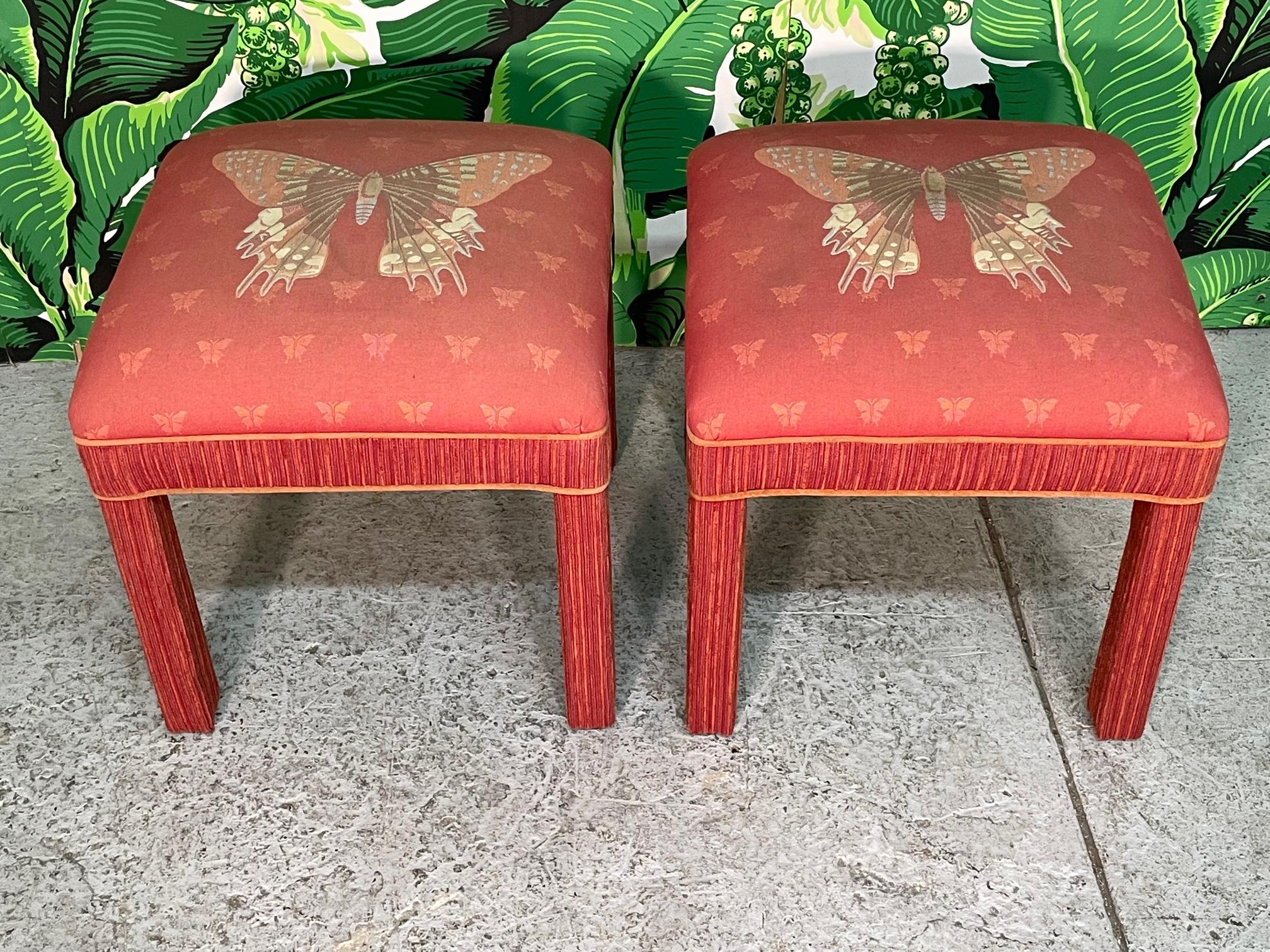 Hollywood Regency Upholstered Butterfly Footstools In Good Condition In Jacksonville, FL