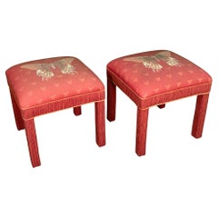 Hollywood Regency Upholstered Butterfly Footstools, a Pair