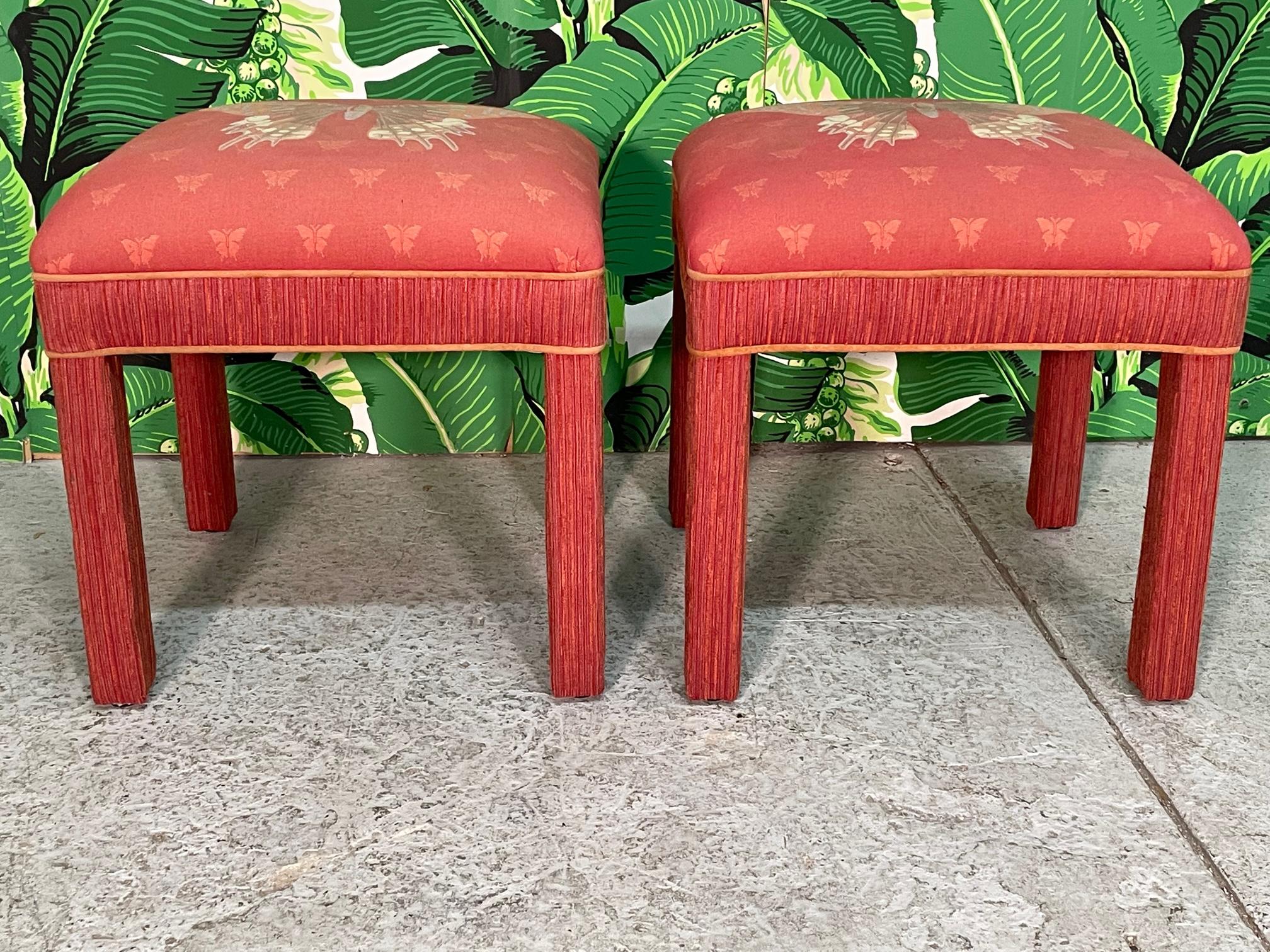 Hollywood Regency Upholstered Butterfly Footstools In Good Condition For Sale In Jacksonville, FL
