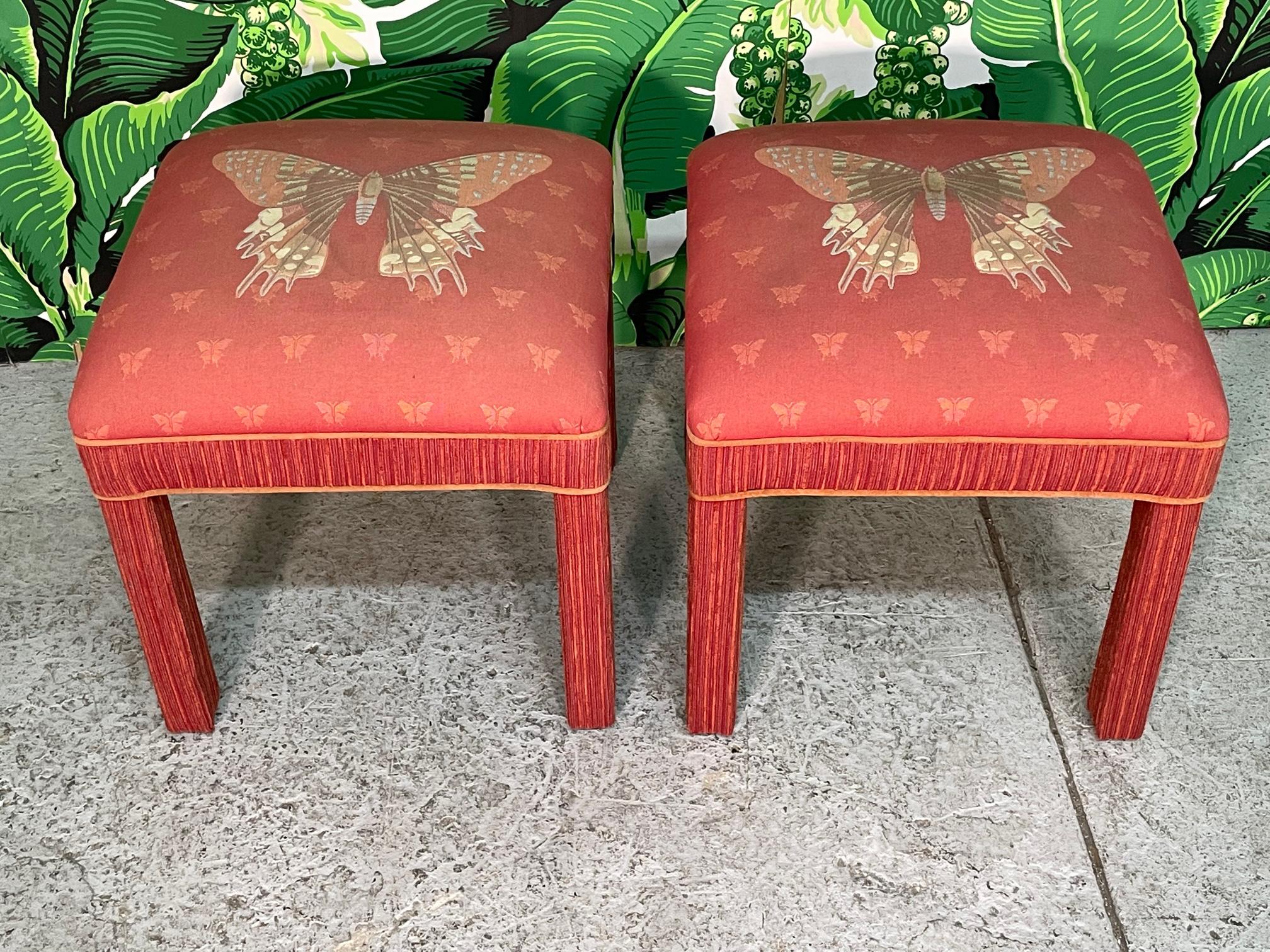 20th Century Hollywood Regency Upholstered Butterfly Footstools For Sale